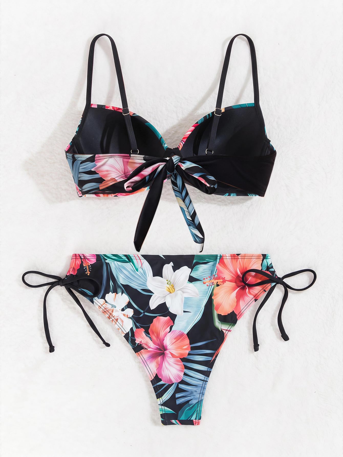 GORGLITTER Conjunto de bikini push up para mujer, traje de baño de dos piezas, ropa de playa tropical, conjunto de traje de baño de verano de 2 piezas con patrón