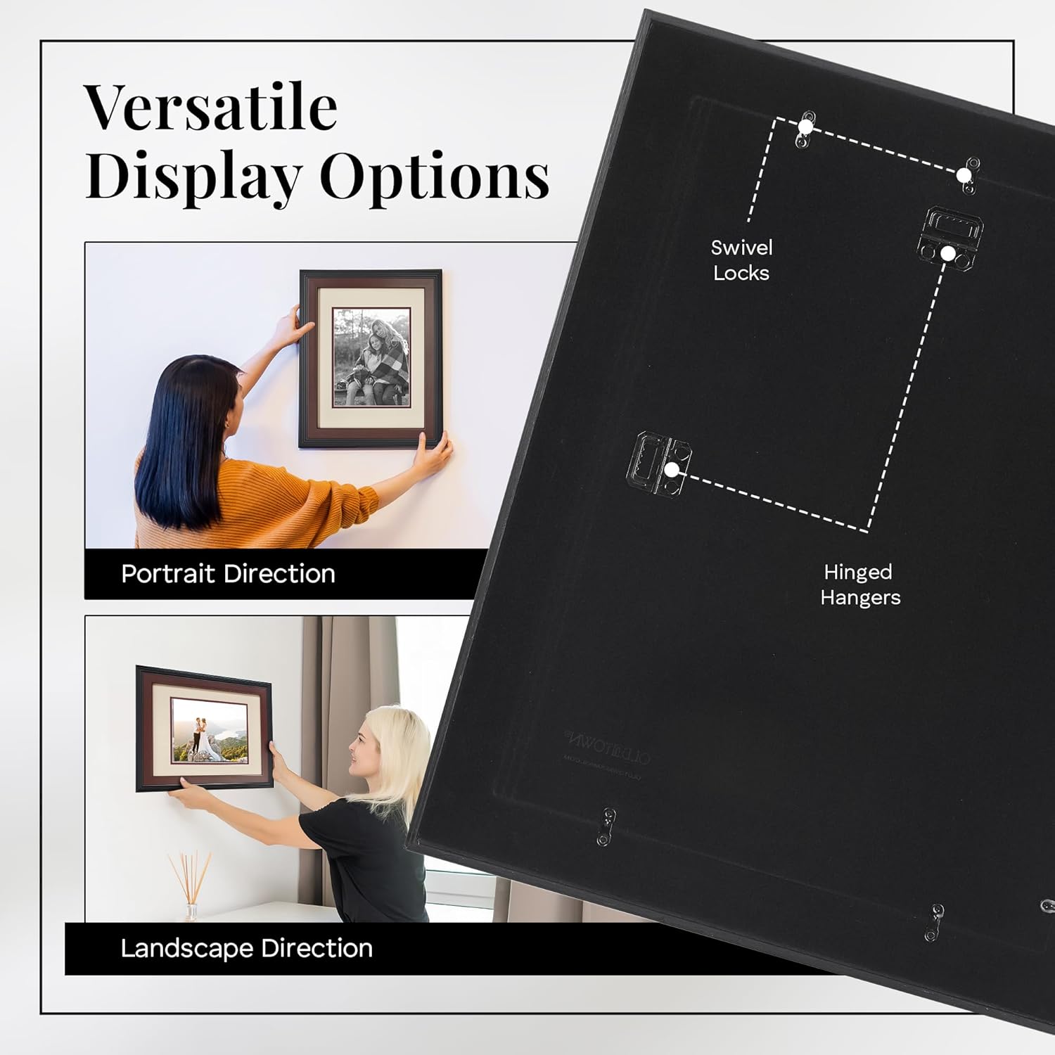 Old Town Designer Picture Frames, 11x14 Picture Frame 2 Pack with Deluxe Velour Back and Removable 8x10 Mat, Photo Frame for Desk or Wall Decor, Made from Post-consumer EPS & Acrylic Glass, Walnut