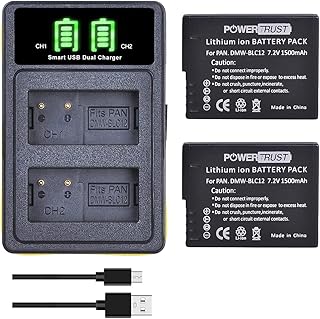 PowerTrust 2Pack DMW-BLC12 DMW-BLC12E Battery and LED USB Charger for Panasonic BLC12 BLC12E BLC12PP Lumix DMC-FZ200 DMC-FZ1000 DMC-G5 DMC-G6 DMC-G7 DMC-GX8 DMC-G85 DMC-GH2 Cameras