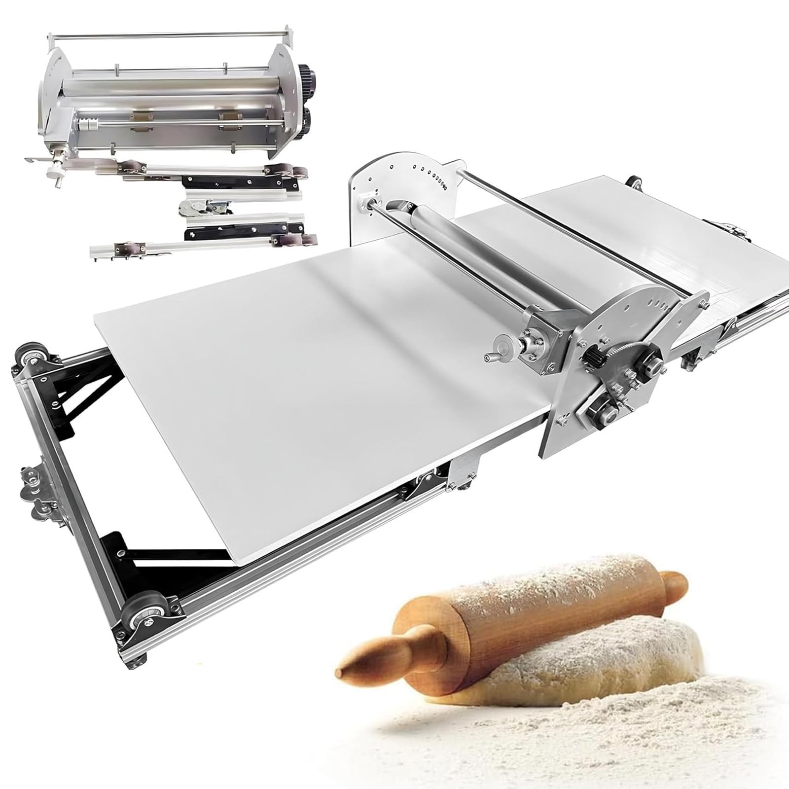 Sfogliatrice Pieghevole da 22,4", Stendipasta Elettrico, in Acciaio Inox, con Spessore Regolabile da 2 a 30 Mm, per Uso Domestico E Commerciale