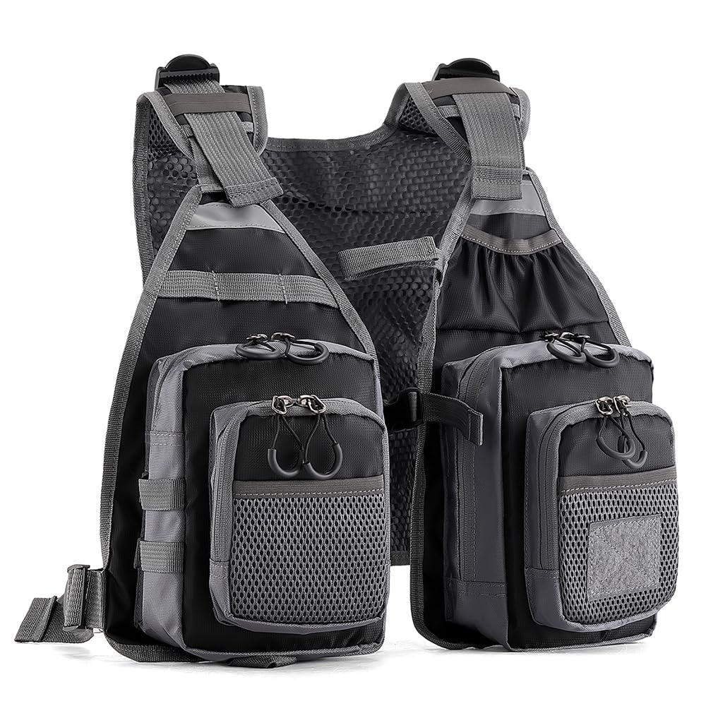 FLYDWV Breathable Fishing Vest for Men Women, Multi-Pocket Adjustable Outdoor Fly Fishing Vest for Trout Fishing and Angling