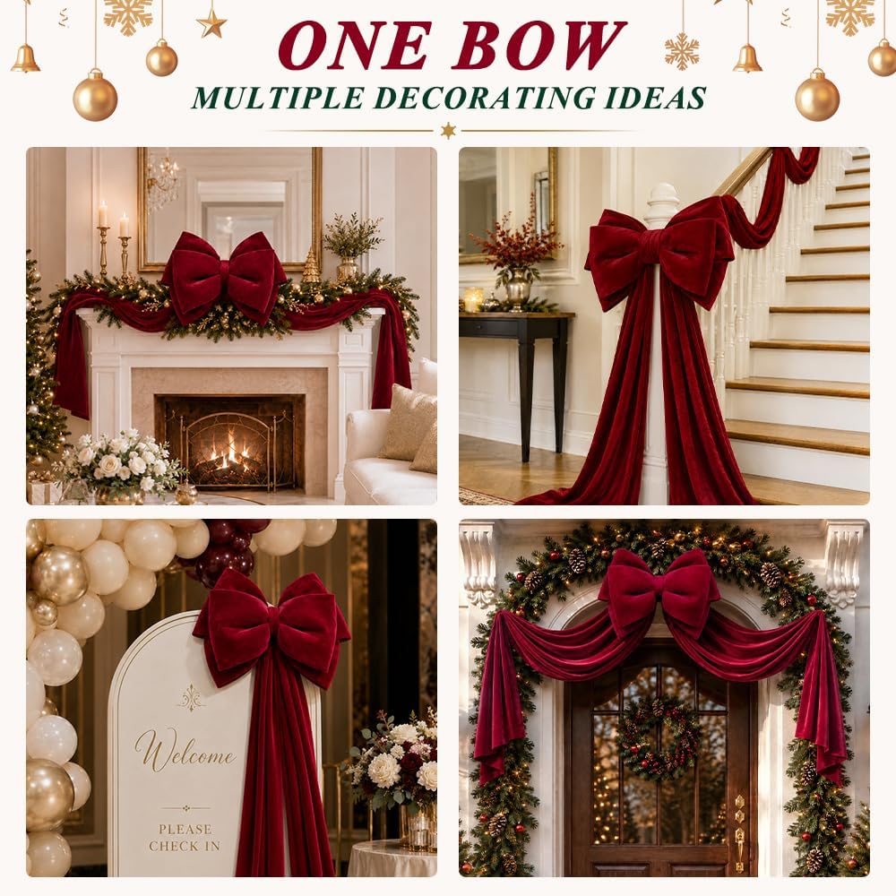 19.6 X 59 in Christmas Burgundy Velvet Large Bow Tree Topper Decorations