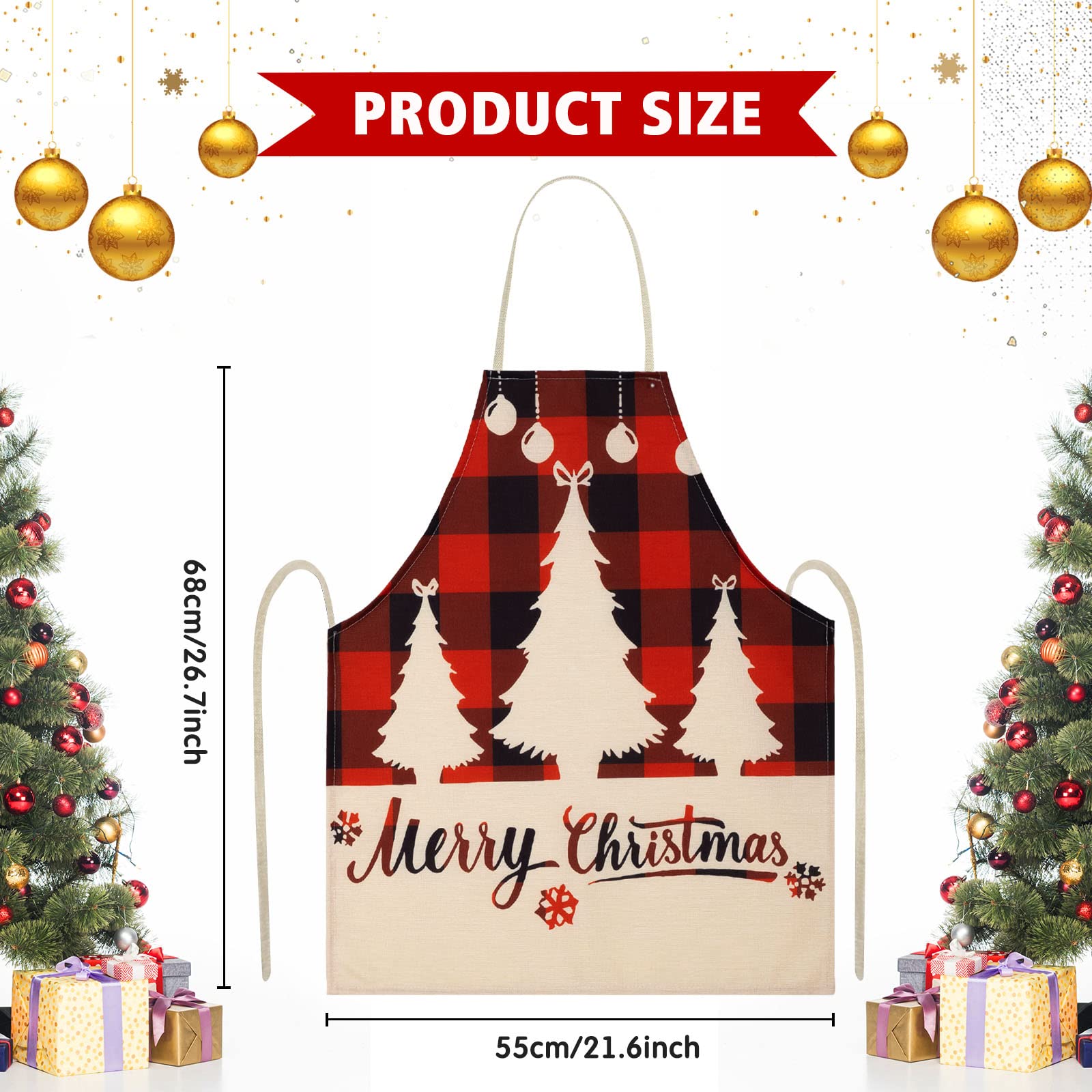 Foaincore 10 Pcs Christmas Kitchen Aprons Christmas Buffalo Plaid Aprons Cooking Apron Xmas Santa Apron Xmas Kitchen Decorations for Cooking, BBQ (Vibrant)