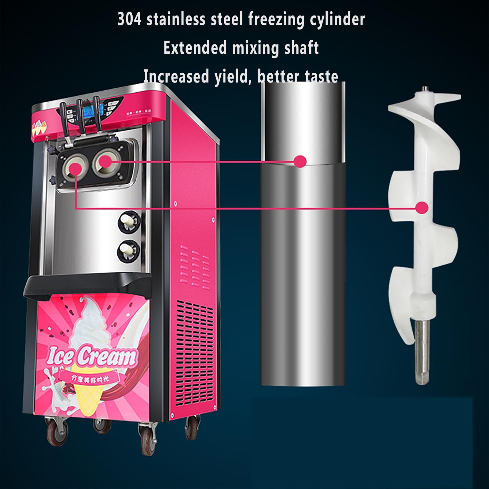 Máquina Vertical Para Hacer Helados,máquina Para Hacer Sorbetes Yogur Helado Con Cilindrodoblematerial Y 3 Salidas,12niveles Ajustables Suavidad/dureza Y Alarma Escasez Material, Salida 26-28L/h