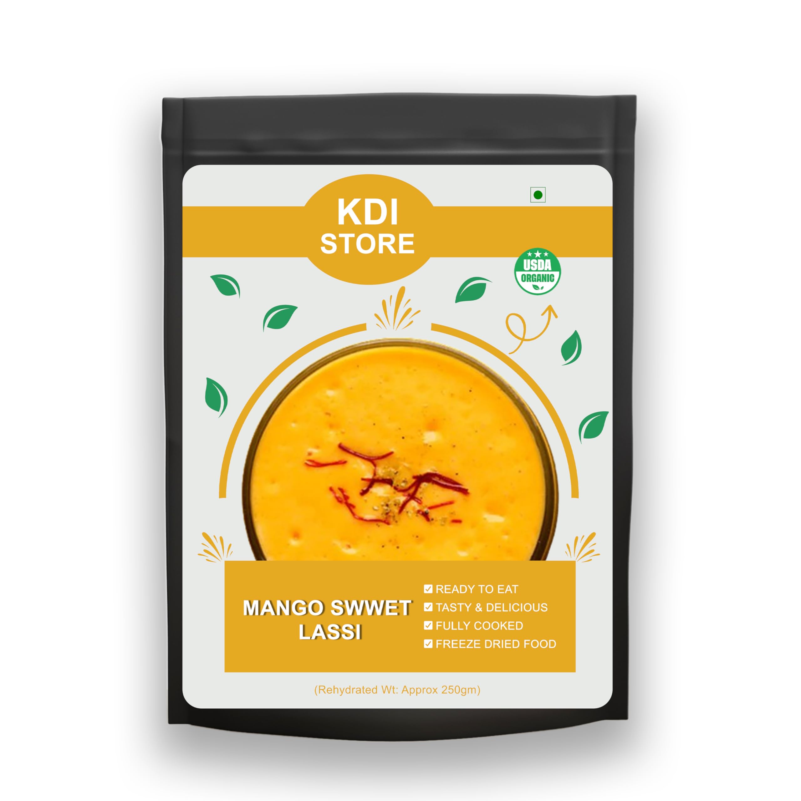 KDI Store Mango Sweet Lassi, Ready to Eat Freeze-Dried Yogurt Drink Mix, 65g, USDA Organic Certified