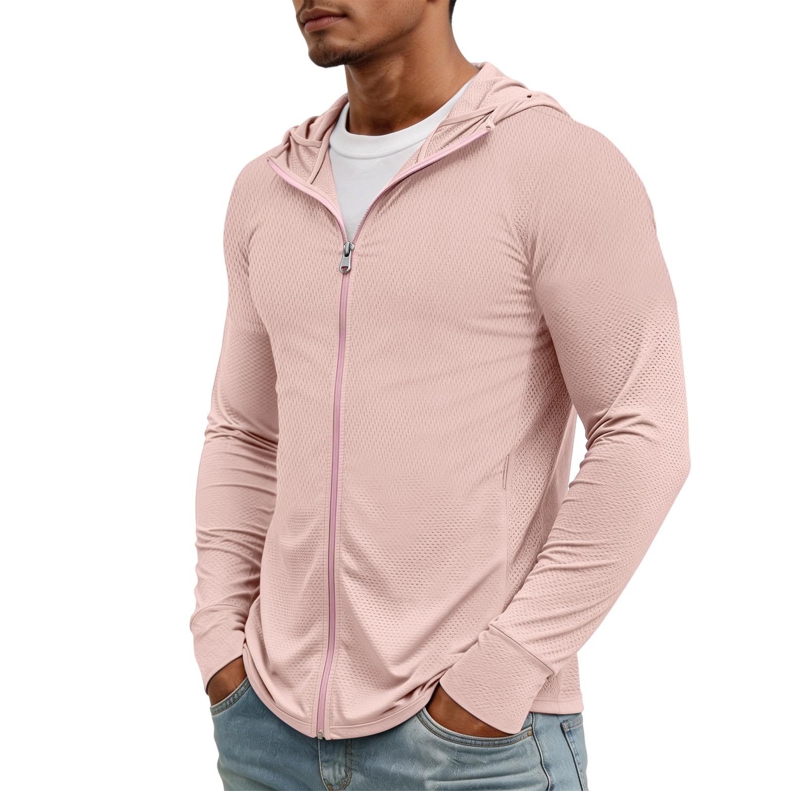 MOKBAY Camiseta Proteccion Solar Hombre UPF 50 Rashguard con Capucha Manga Larga Verano Trekking Deporte Pesca Surf Running Camisetas