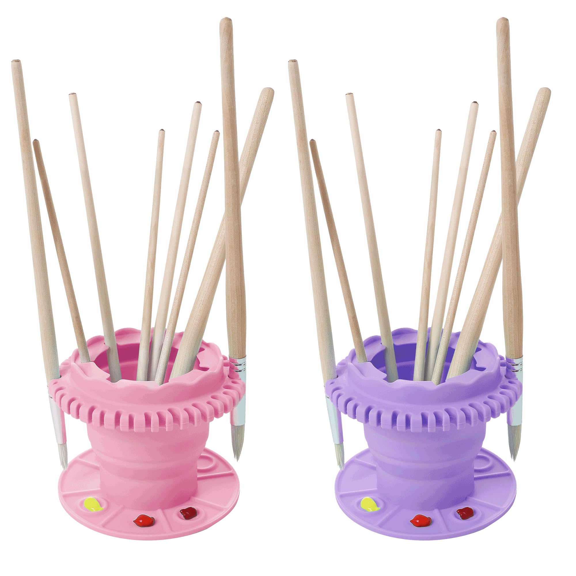 SESENSE Paint Brush Cleaner - Foldable Silicone Paint Brush Cleaner Rinse Cup with Palette and 40 Brush Storage Holder for Classroom Studio Outdoor Painting (2, Purple and Pink)