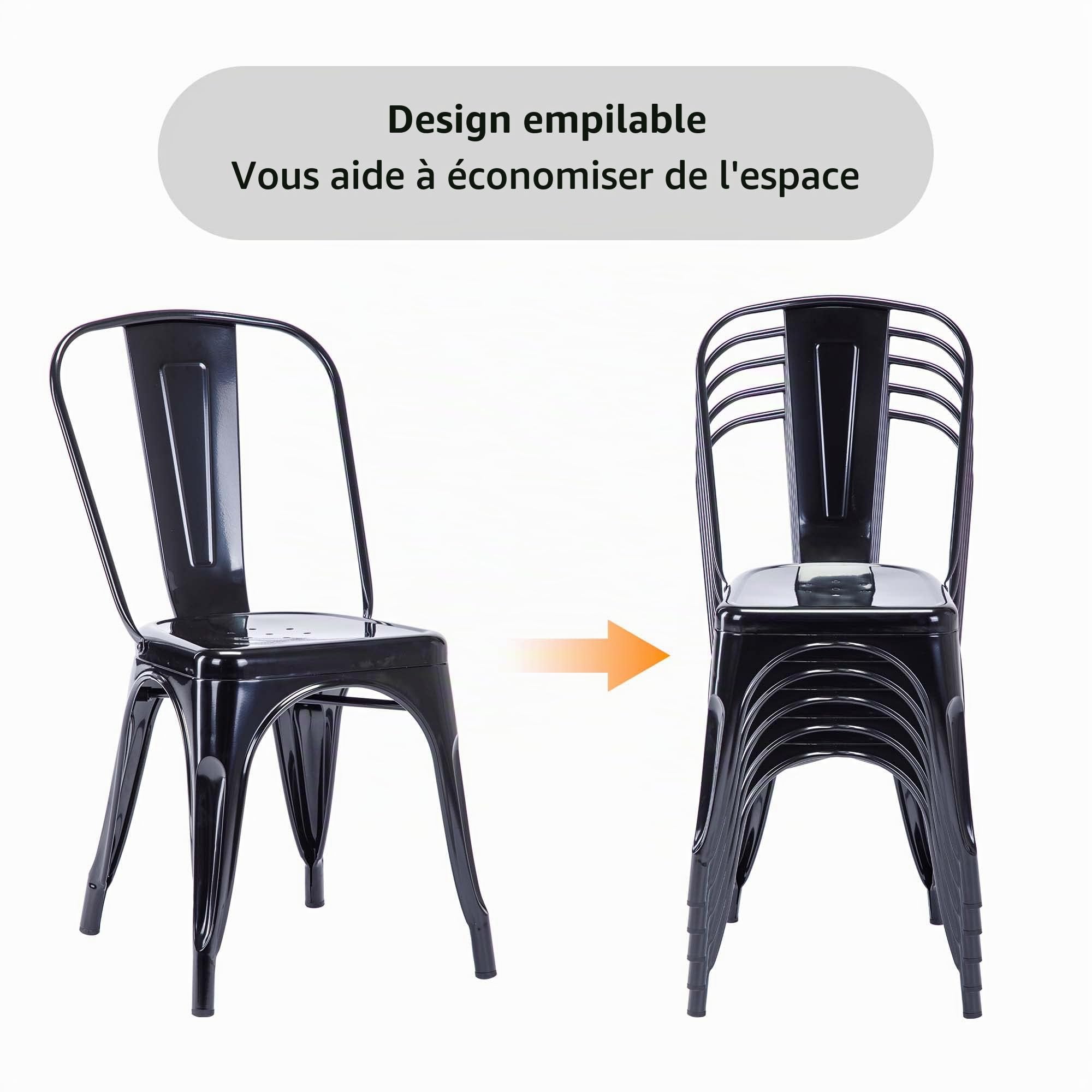 DUHOME Chaise de Salle à Manger en Métal Lot de 4, Chaise de Cuisine Empilable Chaise de Jardin avec Dossier pour Bar Café Salon Restaurant Intérieur et Extérieur, Noir