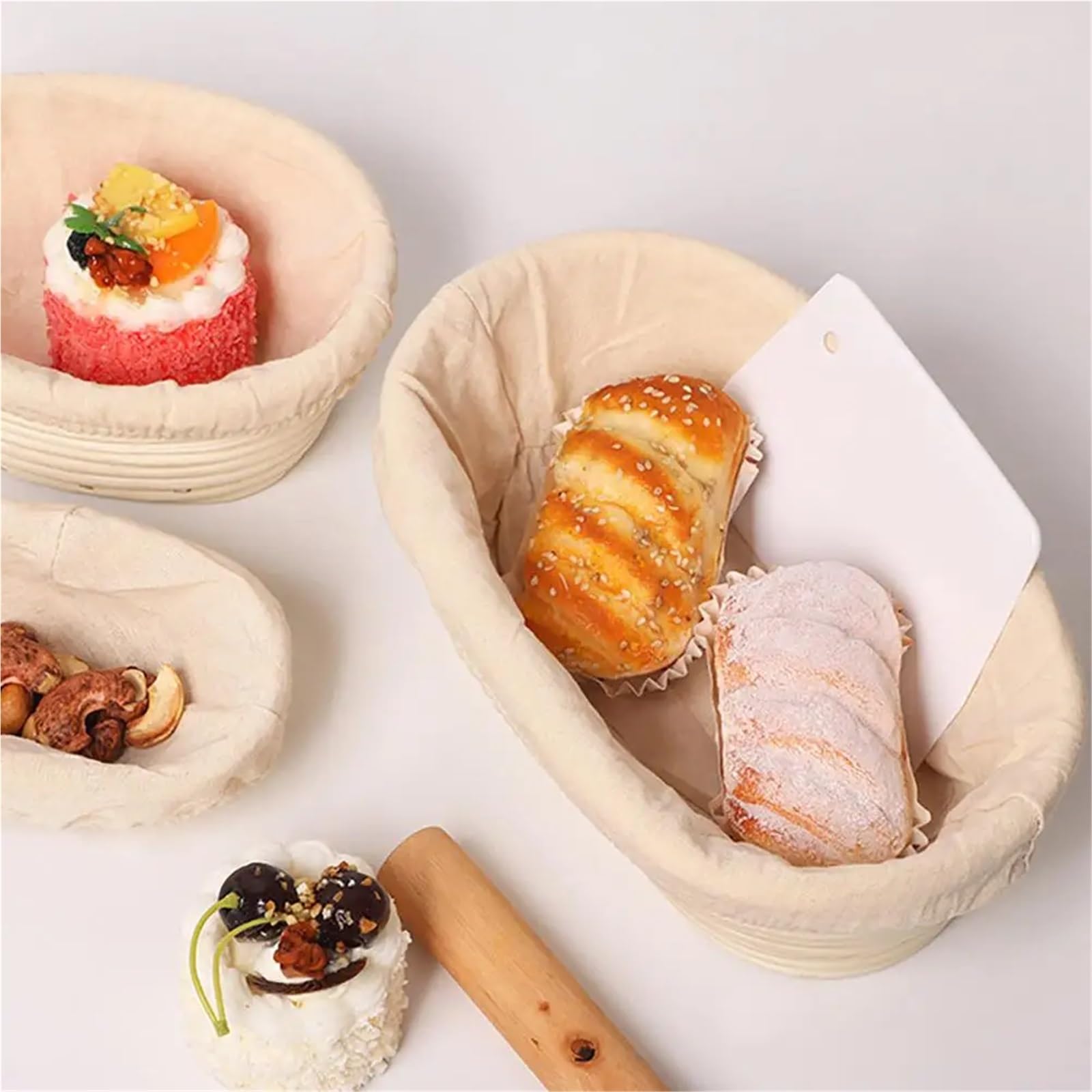 Cesta de fermentación forrada lino, juego cestas mimbre ovaladas hechas a mano for pan masa fermentada Para Hornear Pan(S)