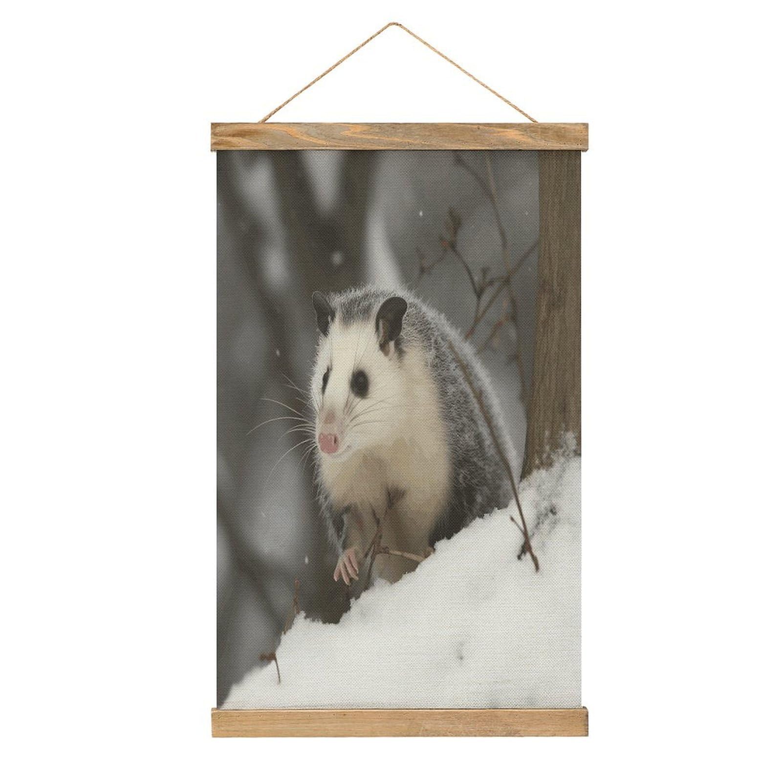 FekiLoot Opossum In Snow Wall Art Poster Hanger Frame Linen Wall Art Decor Vintage Hanging Poster Hanging Wall Decor Rustic Retro Wall Art Print for Living Room Decor 20.4 X 13.1Inches