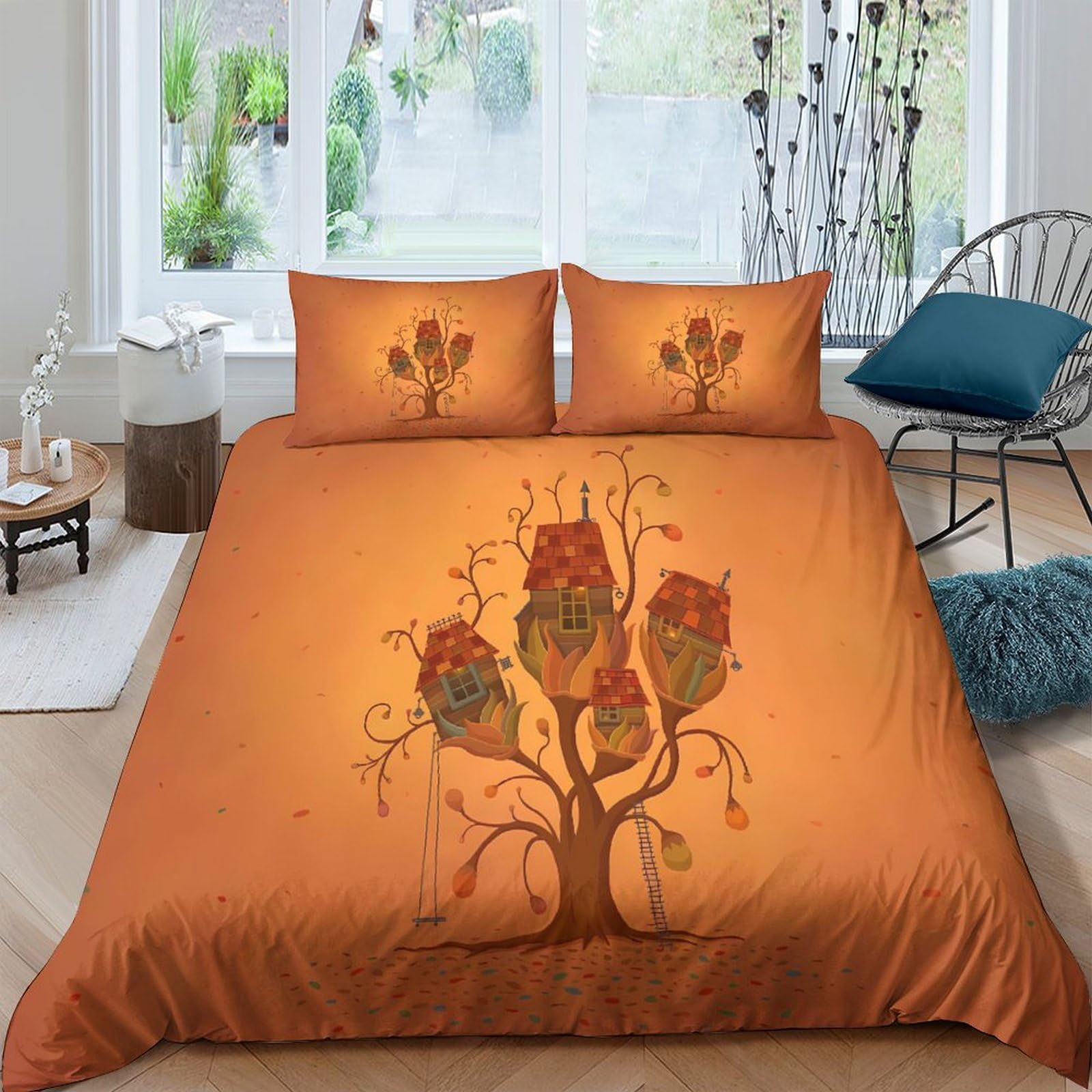Housse de couette cabane dans les arbres impression 3D King parure de lit premium en microfibre