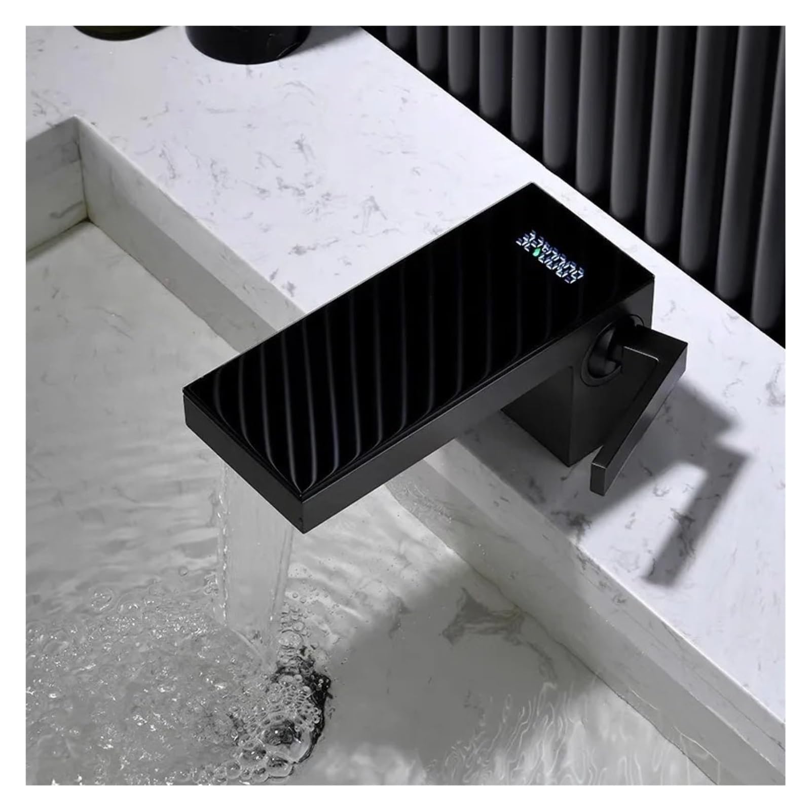 Rubinetto per bagno a cascata, miscelatore per lavabo in ottone con display a LED, montaggio su piano caldo freddo,Controllo del flusso(Gunmetal gray)