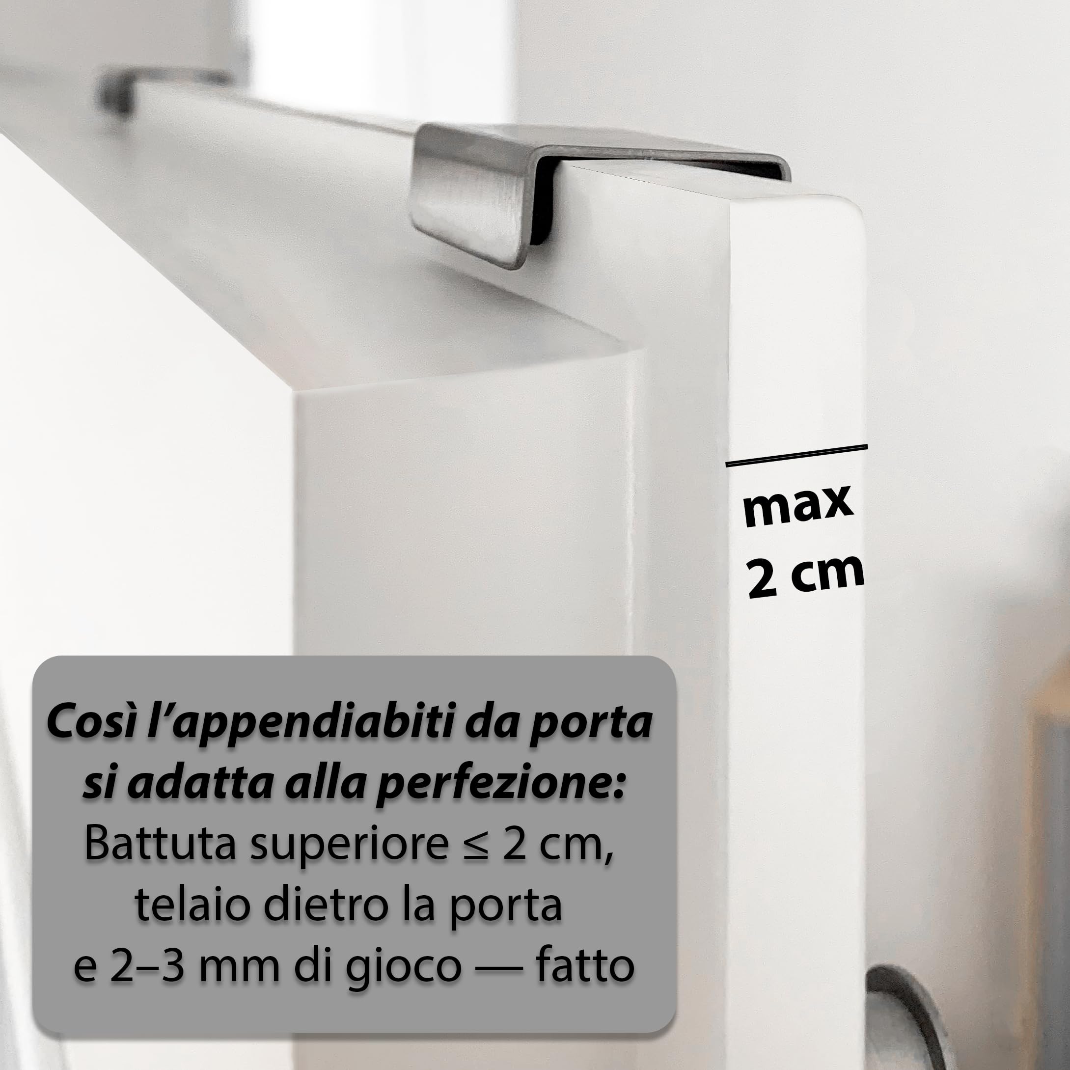 VonBueren Appendiabiti da porta da appendere, in acciaio inox, 30 cm, 5 ganci per porta, adatto come appendiabiti per porta, per porta