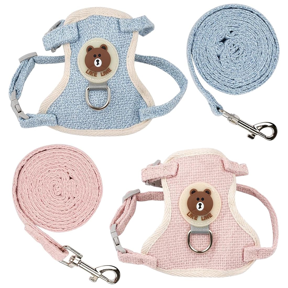 Set de 2 laisses pour Lapin - Harnais réglable pour Lapin avec Laisse - Accessoires Souples pour Chats, Petits Chiens et Autres Animaux de Compagnie - Bleu et Rose