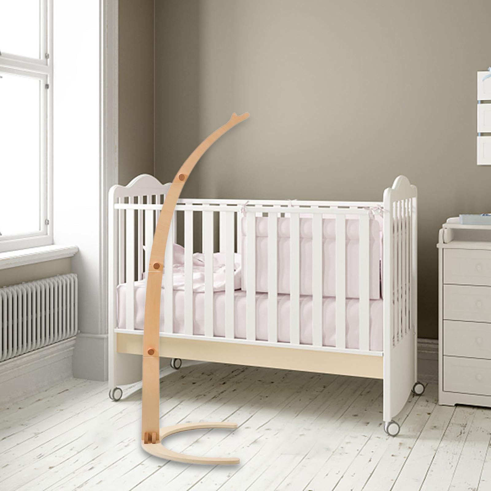 Supporto per Braccio Porta-Campanello per Lettino per Neonati, Supporto per Giocattoli da Pavimento per culle, per sonagli in Legno per Neonati, per sonagli da Pavimento,