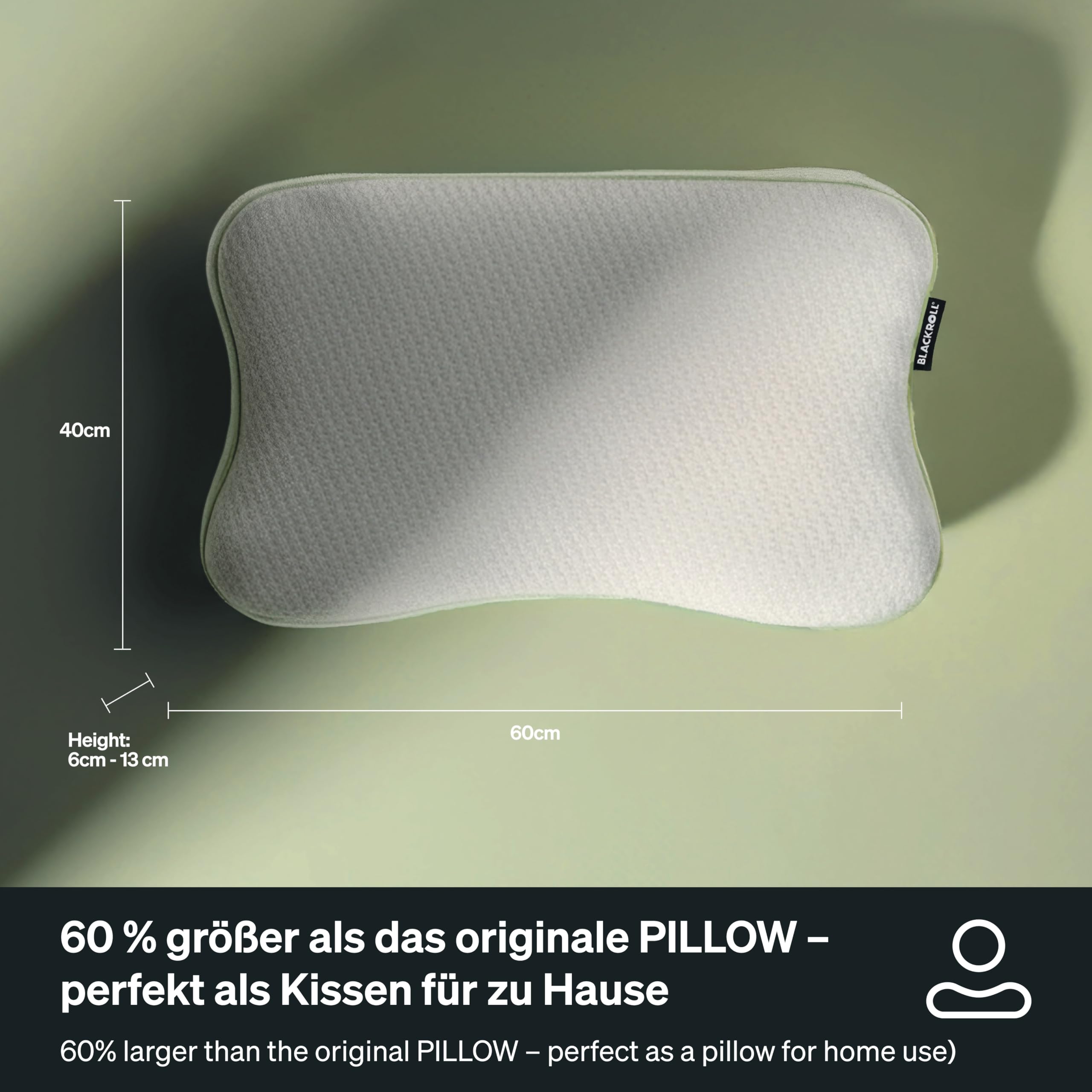 BLACKROLL® Recovery Pillow Plus (60x40 cm) – Höhenverstellbares ergonomisches Nackenkissen (6–13 cm) aus Memory Foam, für Seiten-, Rücken- & Bauchschläfer, Made in Germany