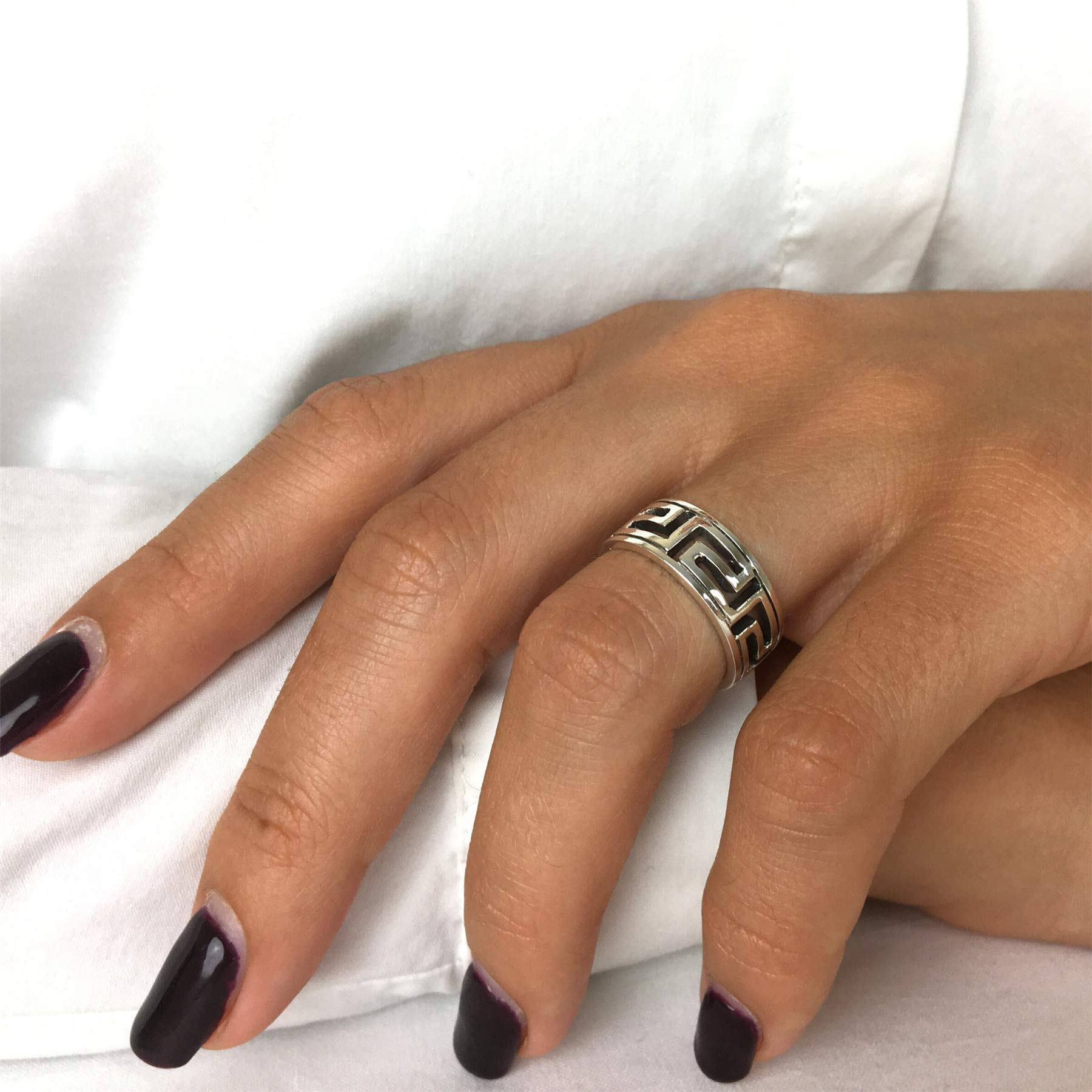 Silverly Anillos de Plata de Ley para Mujer | Llavero Griego Recortado | Banda Clásica de Promesa de Ancient Fret | Anillos de Plata Maciza 925 para Hombre | Anillo de Bodas para Él y para Ella