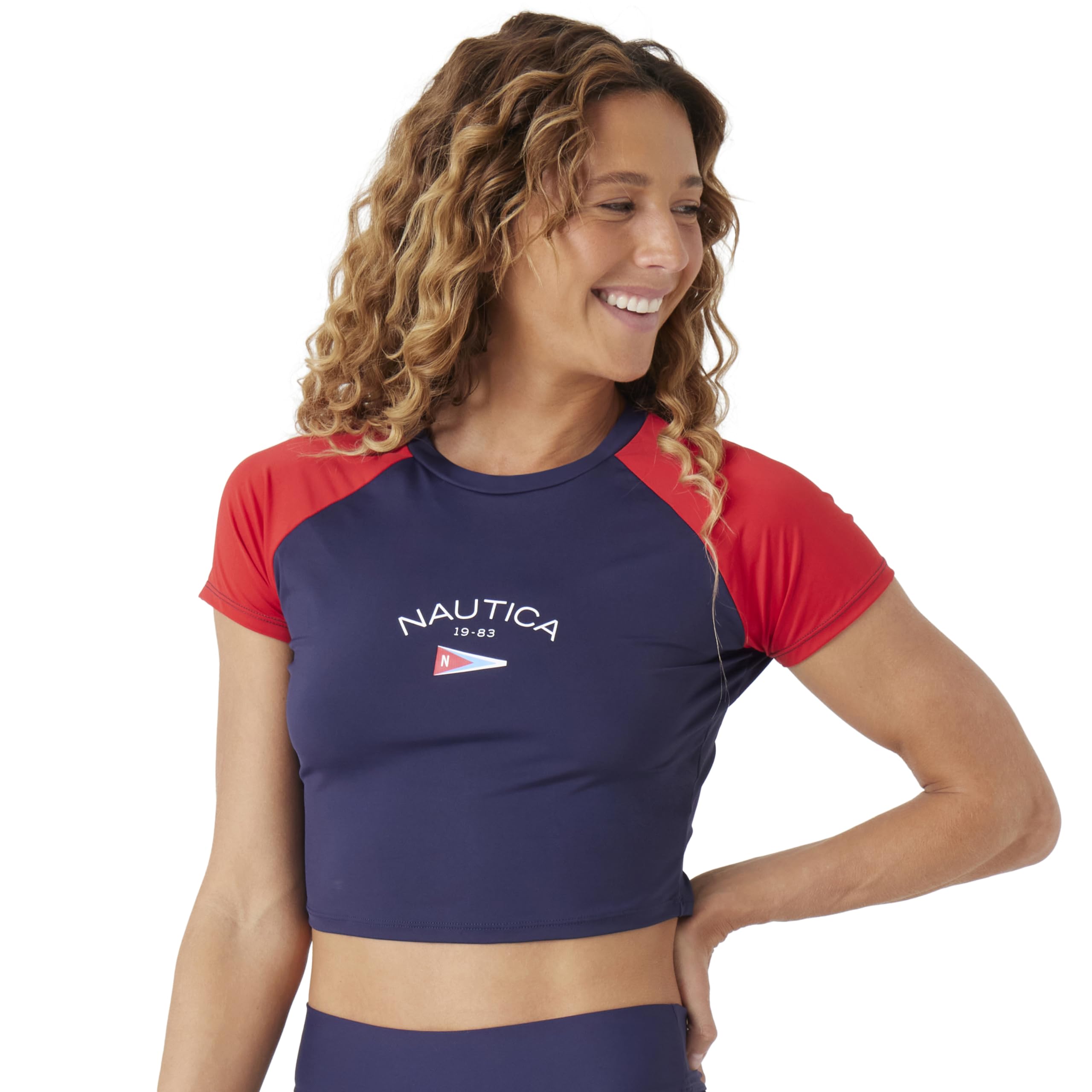 Nautica Rash Guard — koszulka Kobiety Cropped Rashguard – Quick-dry, Upf Protection, Swim Shirt, Pool, Beach, Hiking, Yoga, Volleyball