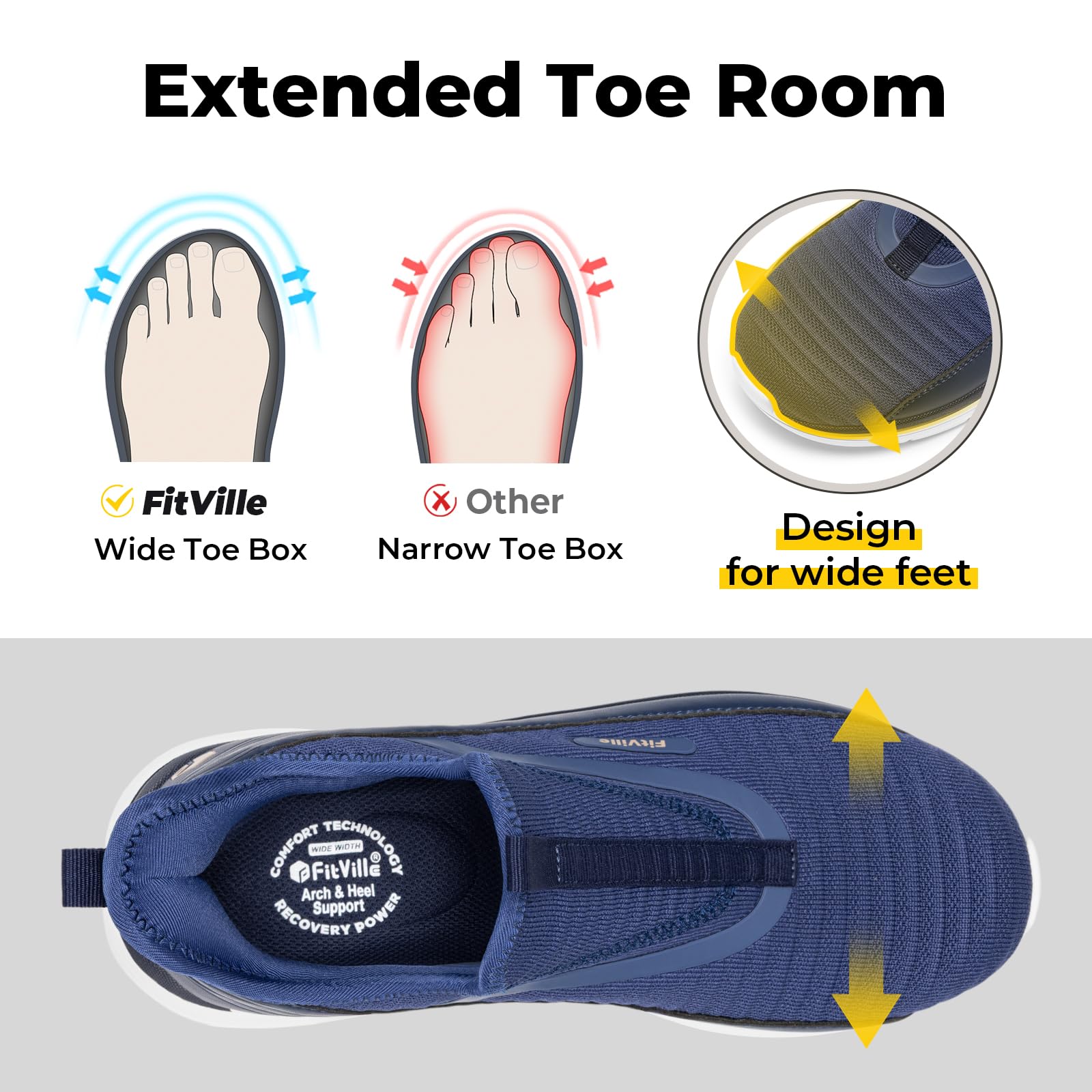 FitVille Zapatillas para Caminar Hombre Sin Cordones Transpirables Slip-on