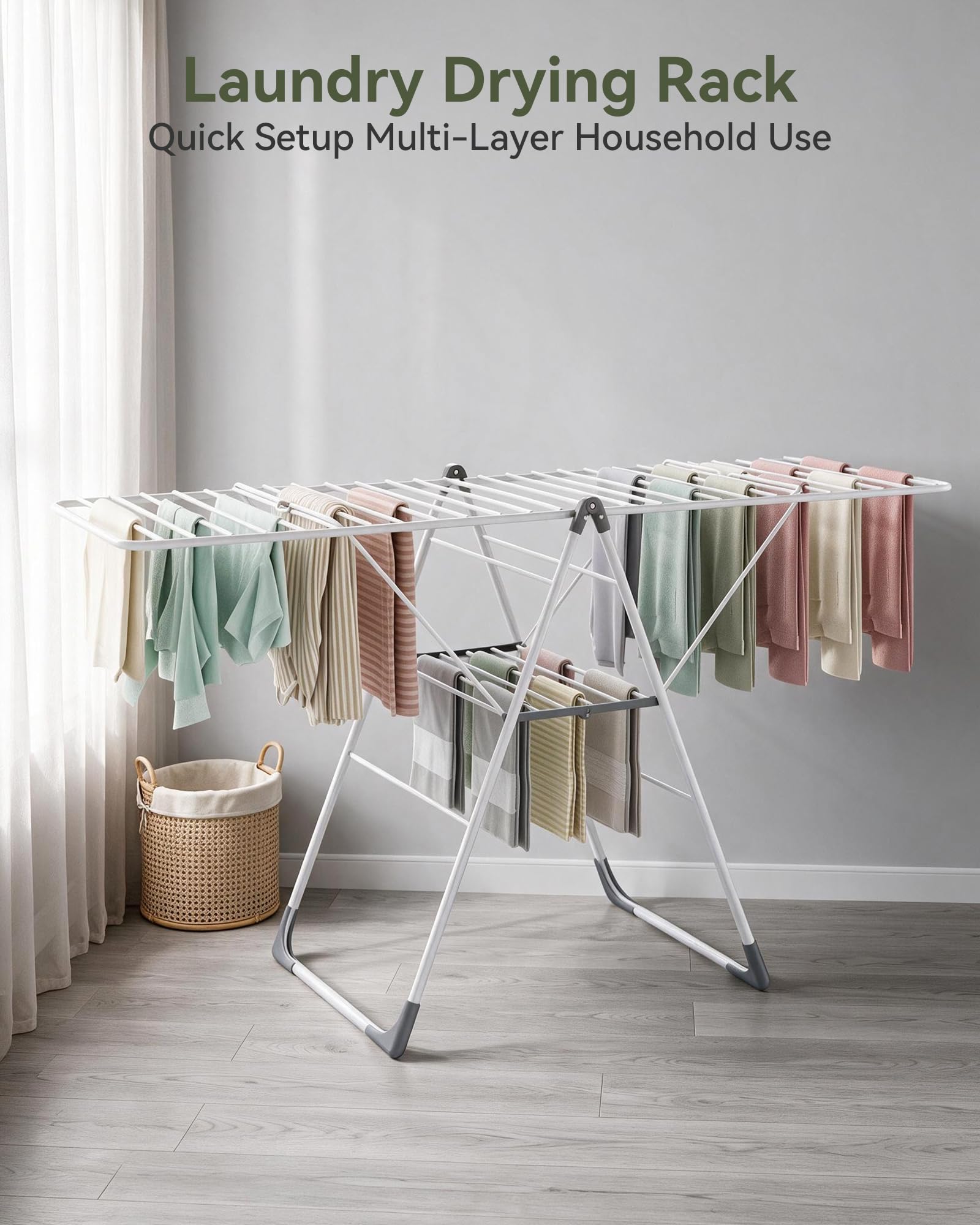 APEXCHASER Étendoir à linge pliable en métal robuste, réglable en hauteur, facile à plier et peu encombrant, pour intérieur et extérieur, blanc