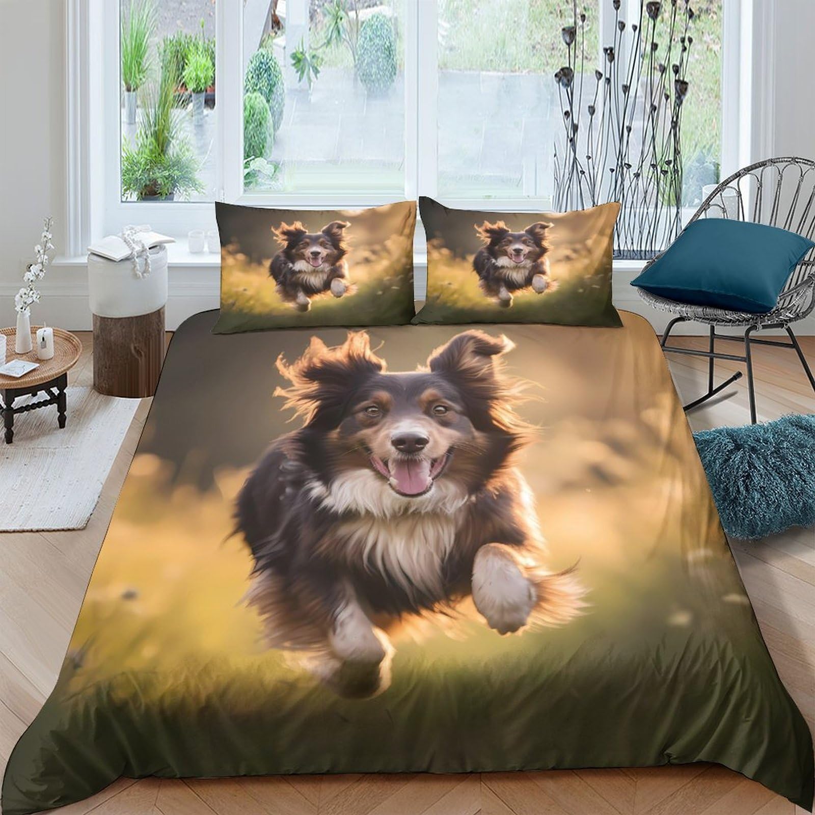 Ctjqhvkz Style-5 3D Printed Running Border Collie Fitted Sheet Microfiber Soft Breathable Grass Field Bed Cover For Bedroom Guest Room Decor Single（135X200cm）