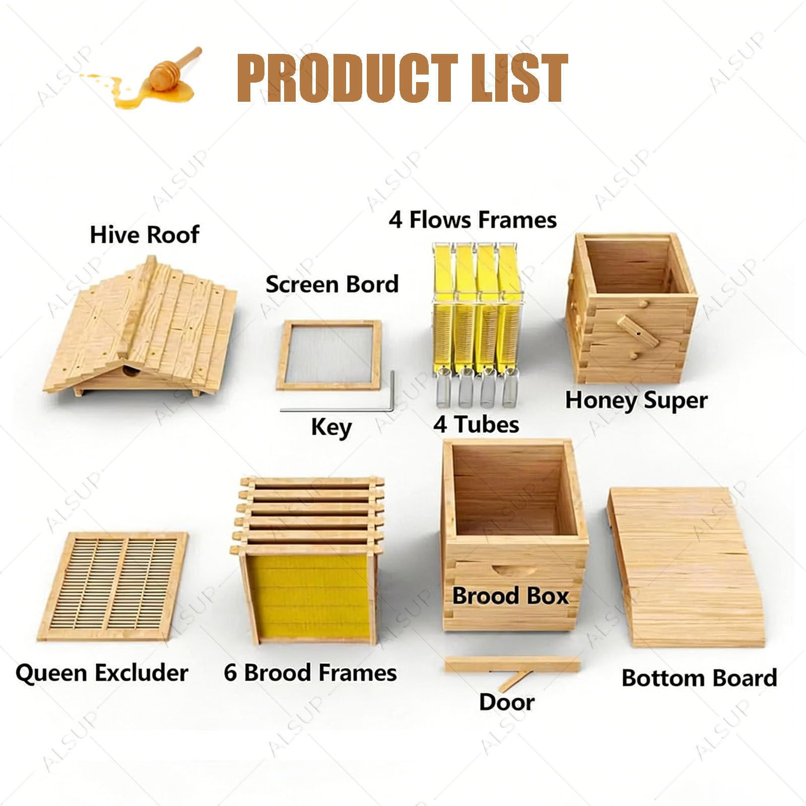 Kit de Inicio de Colmena de Abejas Autofluyente, Caja de Madera para Apicultura con Ventana de Observación, Marcos Automáticos y Boquilla de Miel para Jardín