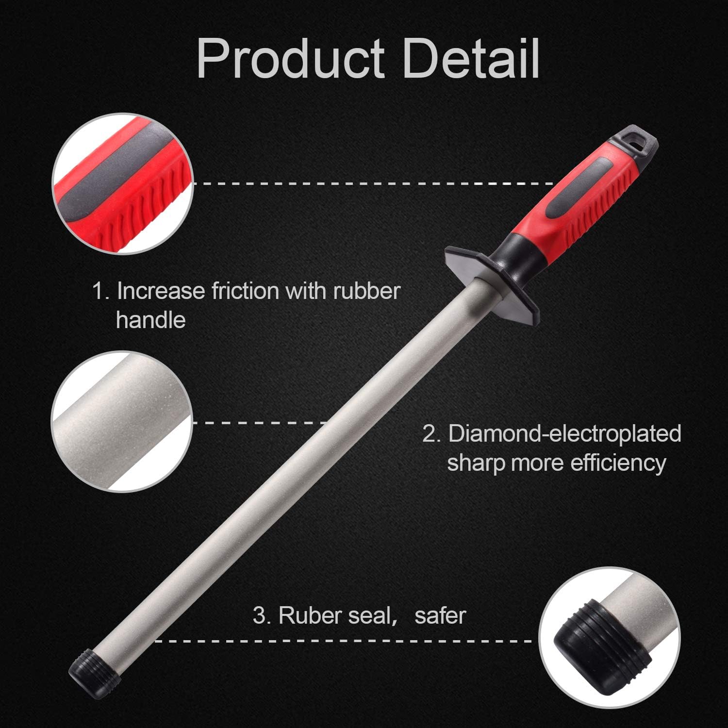 S SATC Diamond Steel 12 Inch Diamond Sharpening Steel Diamond Steel Rod Diamond Knife Sharpener Kitchen Knife Sharpener Honing Steel