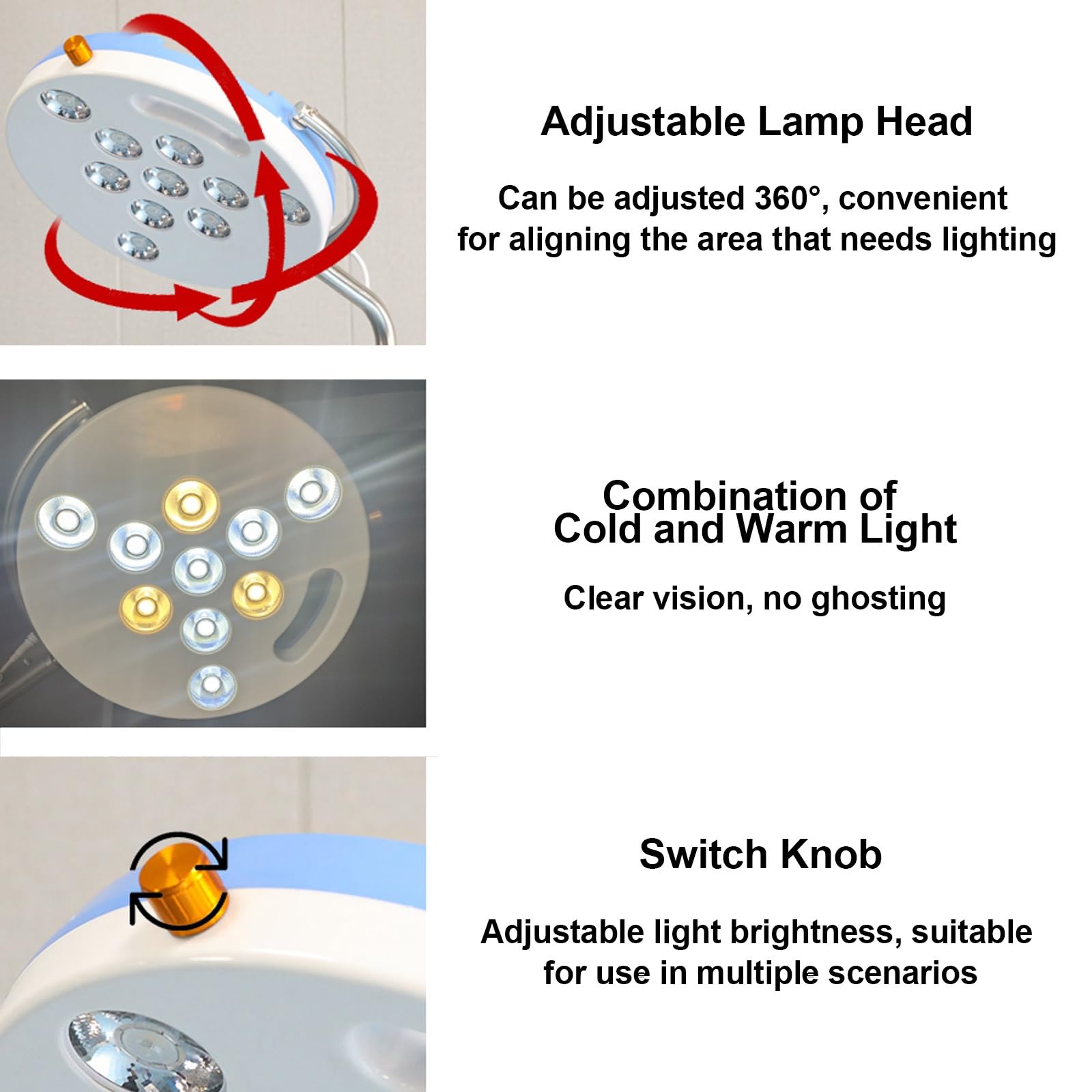 Lampada per Esami Medici Chirurgici Mobili, 70 W, LED Dentali Lampada con Altezza Regolabile, per Pazienti Ambulatoriali, Stomatologia, Otorinolaringoiatria, con Contenitore, CA 110~220 V