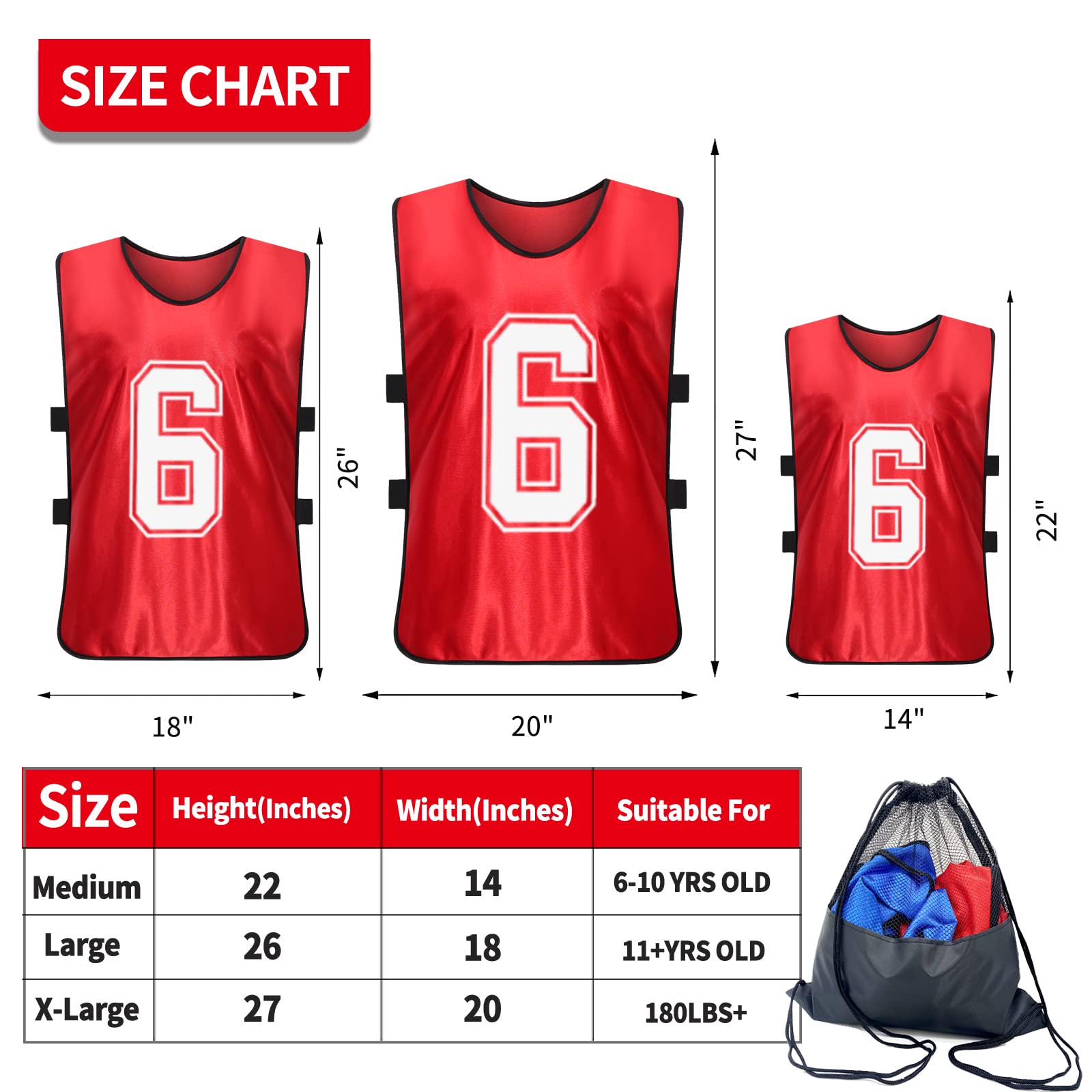 Sports Pinnies, chaleco de práctica numerado para fútbol y baloncesto, juego de 12 unidades