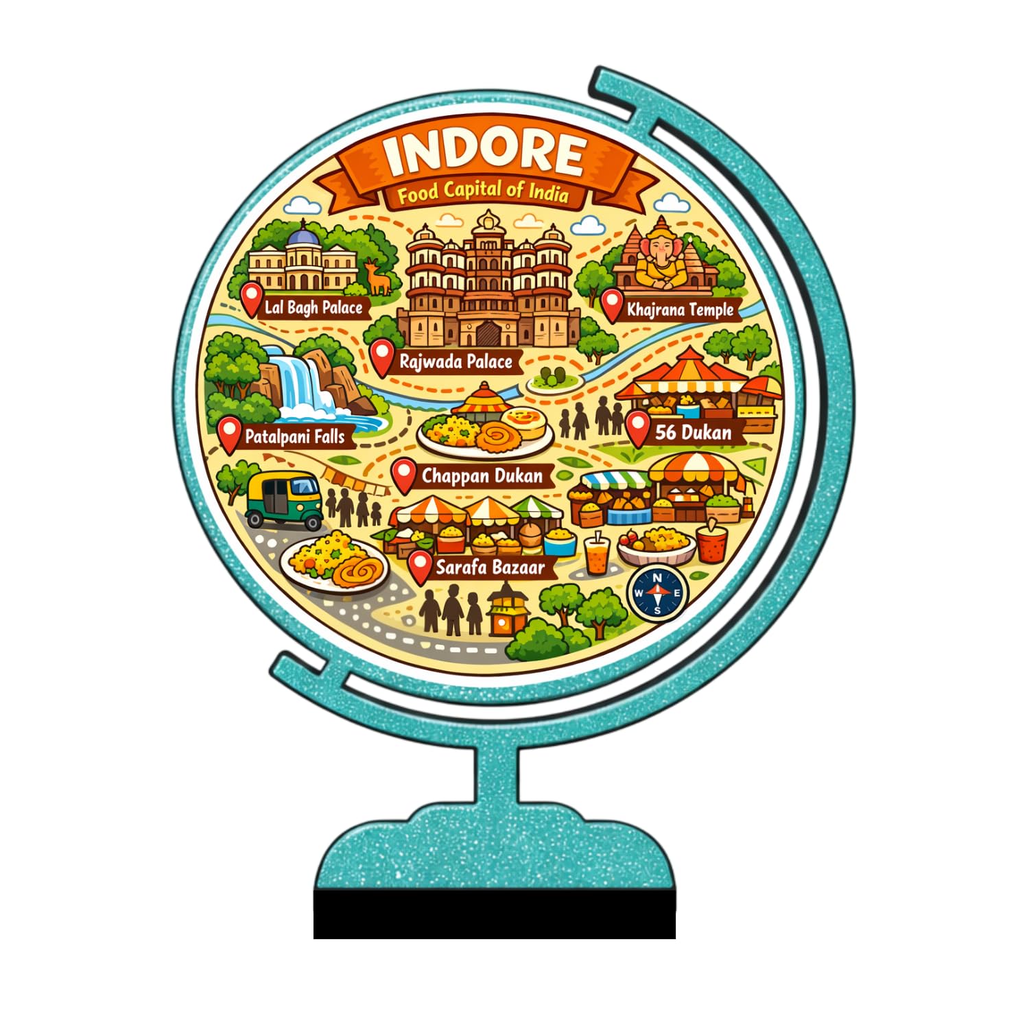 Indore Globe Fridge Magnet & Standee – Sparkle Effect Print with Matte Lamination - 6mm MDF Backing & Dual-Purpose Design - City Map Souvenir-image-26