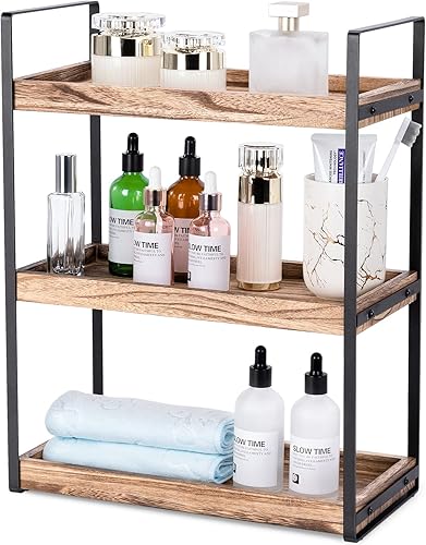 Miniatura 8 de Giftacity Organizador de encimera de 3 niveles para mostrador de baño, elegante estante de tocador de madera para almacenamiento  La adición