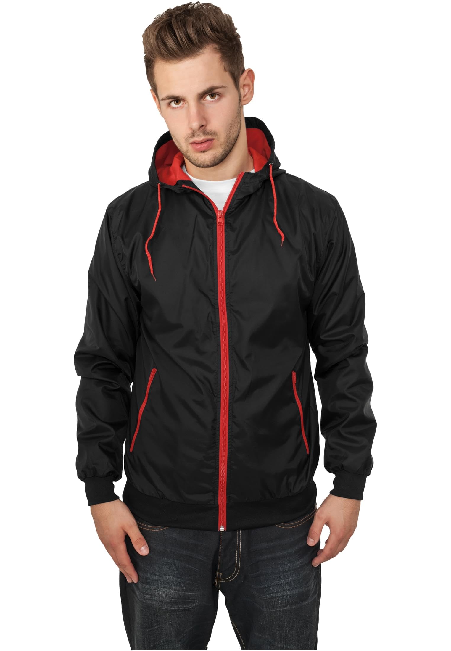 Urban Classics Mens Clothing Contrast Windrunner blk/red Size:XL