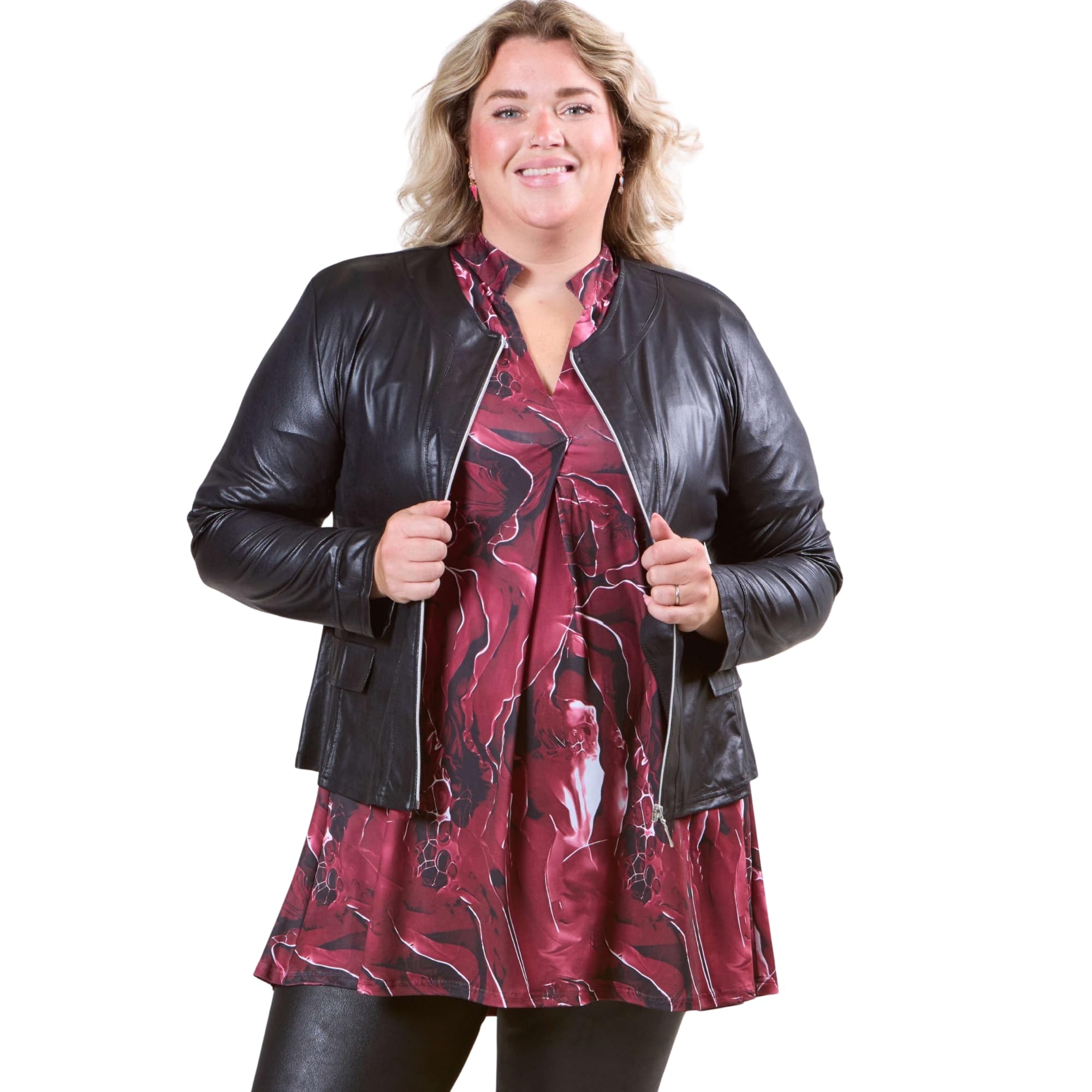 MAGNA Damenjacke Kunstleder – Lederimitat Jacke Damen Große Größen, Stretch & Atmungsaktiv, Leichte Übergangsjacke mit Reißverschluss