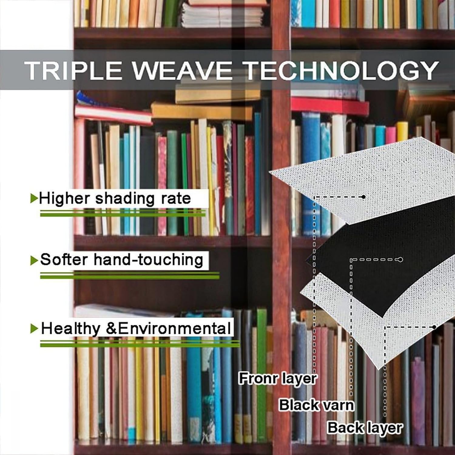 Vintage Library Bookshelf Curtains Educational Bookcase Retro Bookshelf Art Curtain with Rod Pocket for Bedroom Living Room Home Decor Drapes Window Treatments 2 Panels Set 42x45 Inch