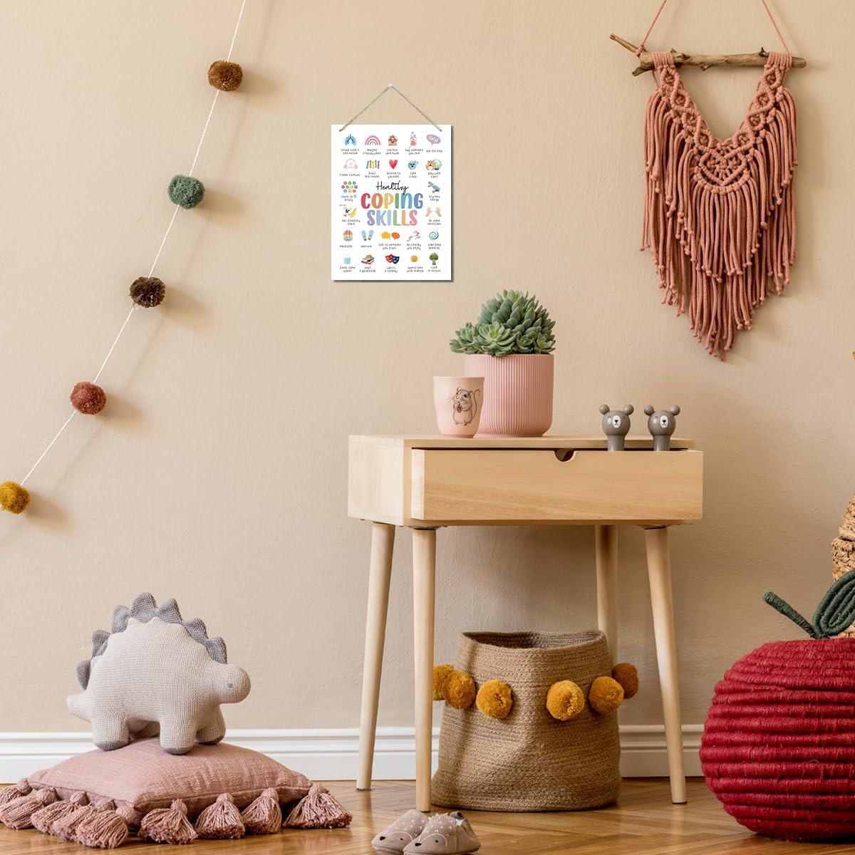 Mental Health Wooden Sign, Healthy Coping Skills Hanging Sign, Inspirational Hanging Decor for Classroom, Therapy Counseling Office Decor, Playroom Wall Decoration 8 X 10 Inches - Image 4