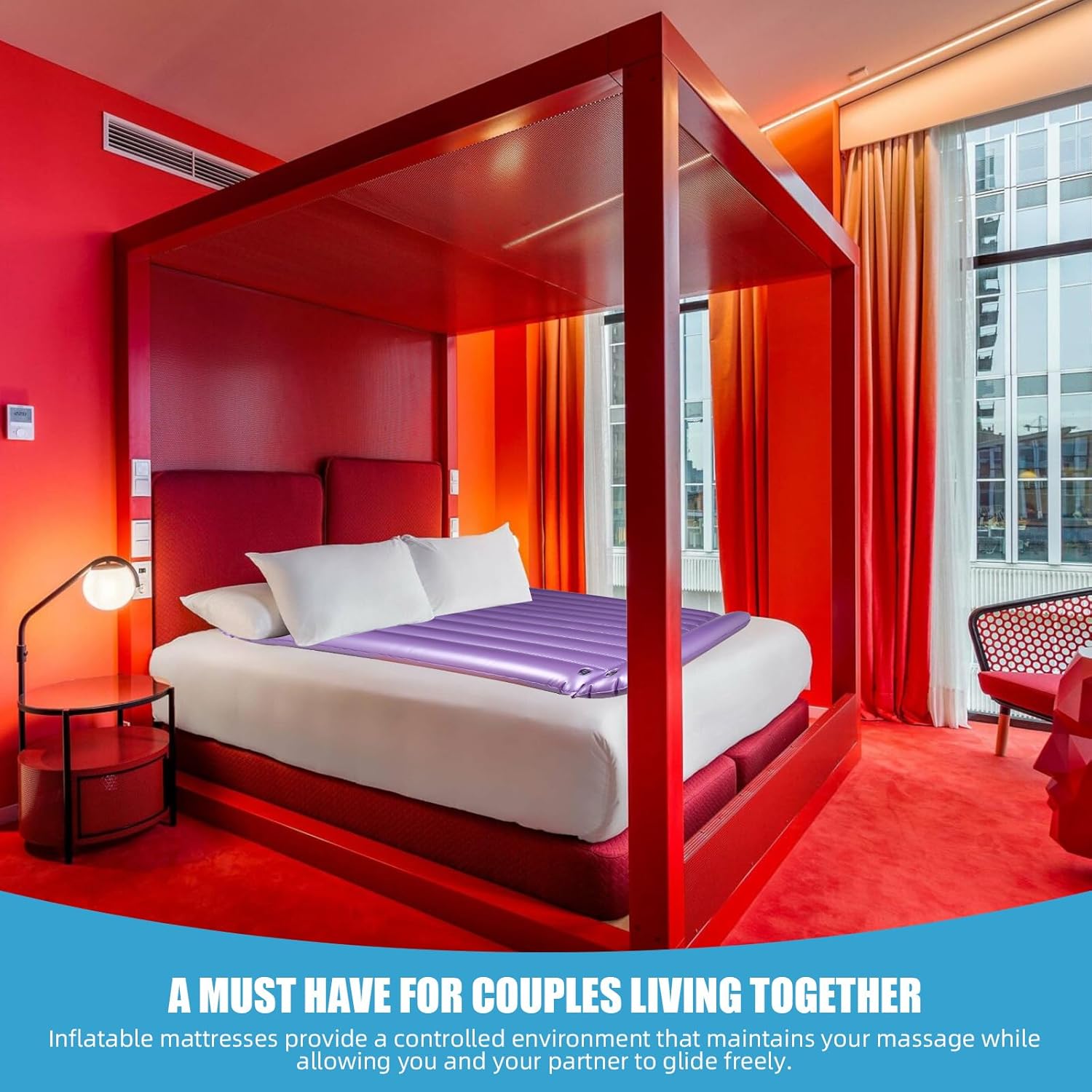 Inflatable Massage Air Mattress, Durable PVC Waterproof Air Mattress, Oil, Water-Based, Silicone Safe Massage Mattress, Self Inflating with Pump 88" X 48" X 6"