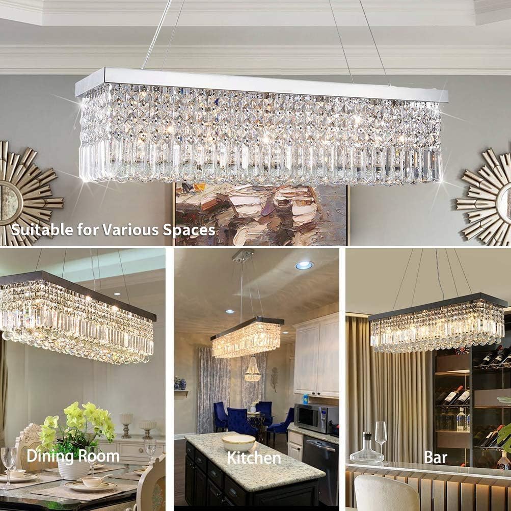Flash Sale Buy 1 get 1 Rectangle Crystal Chandeliers Dining Room Modern Ceiling Light Fixtures Hanging Chandelier Pendant Light Living Room Beautiful Fixture Polished Chrome Finish L31.5'' x W9.8'' x H8.9'' of CRYSTOP