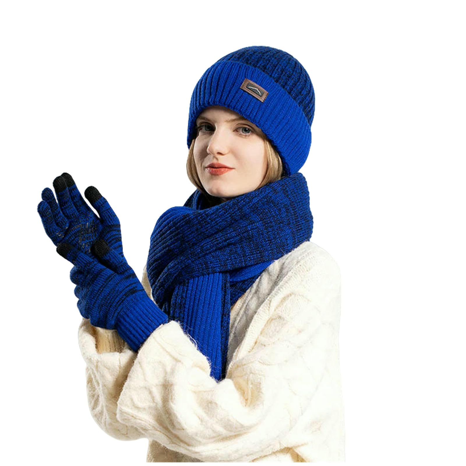 Mütze,Schal & Handschuh-Sets Schal-Set Für Damen Und Herren, 3-teilig, Bestehend Aus Einer Wintermütze, Einem Paar Handschuhen Warmen Outdoor-schal -blau-einheitsgröße