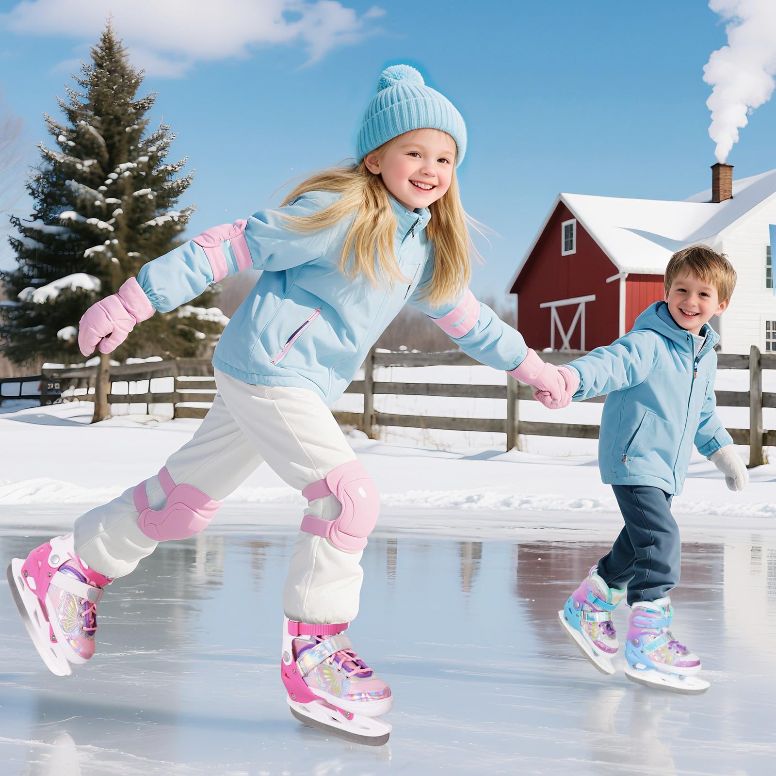 Nattork Patins à glace pour filles - 4 tailles réglables - Patin à glace papillon avec doublure en polaire pour l'extérieur et la patinoire