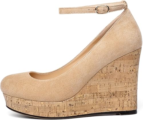 Miniatura 2 de AUMOTED Zapatos de tacón alto con plataforma para mujer, tacón cerrado, con hebilla y correa al tobillo, zapatos de tacón de gamuza para mujer,