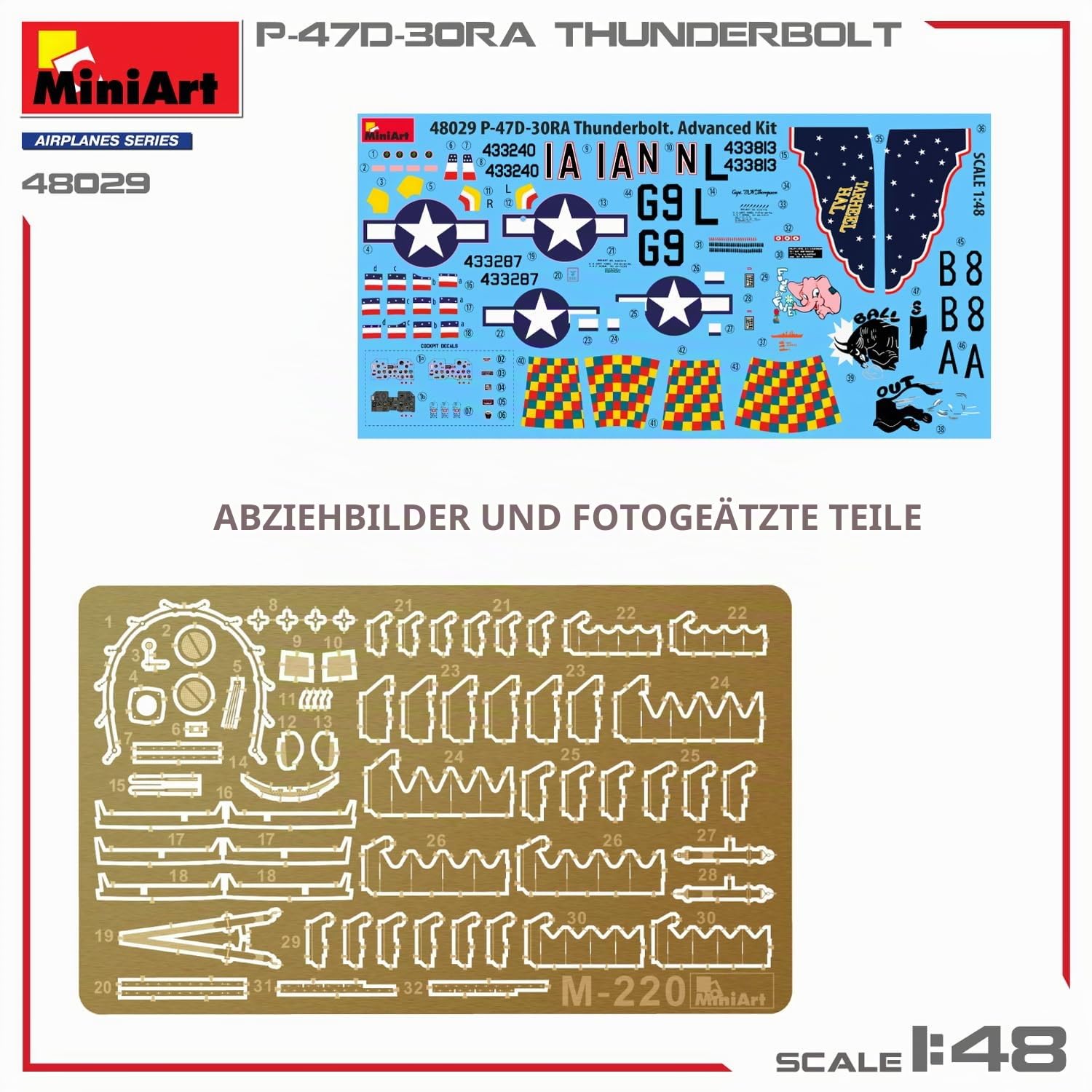 MiniArt 48029 1:48 P-47D-30RA Thunderbolt ADV.Kit - originalgetreue Nachbildung, Modellbau, Plastik Bausatz, Basteln, Hobby, Kleben, Modellbausatz, Zusammenbauen, unlackiert