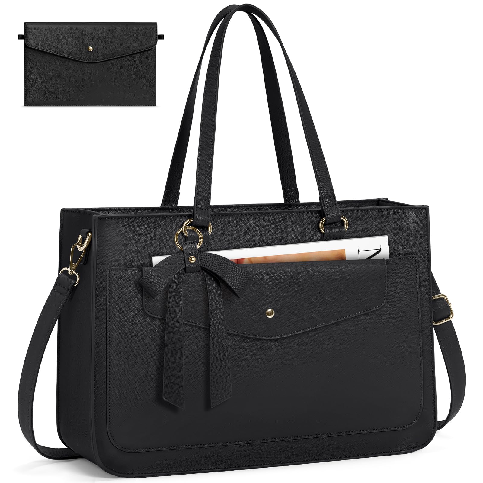 RAINSMORE Borsa da Lavoro Donna con Pochette Grande Borsa Porta PC 15.6 Pollici Borse Università Ufficio Pelle PU Borse Tote Shopper