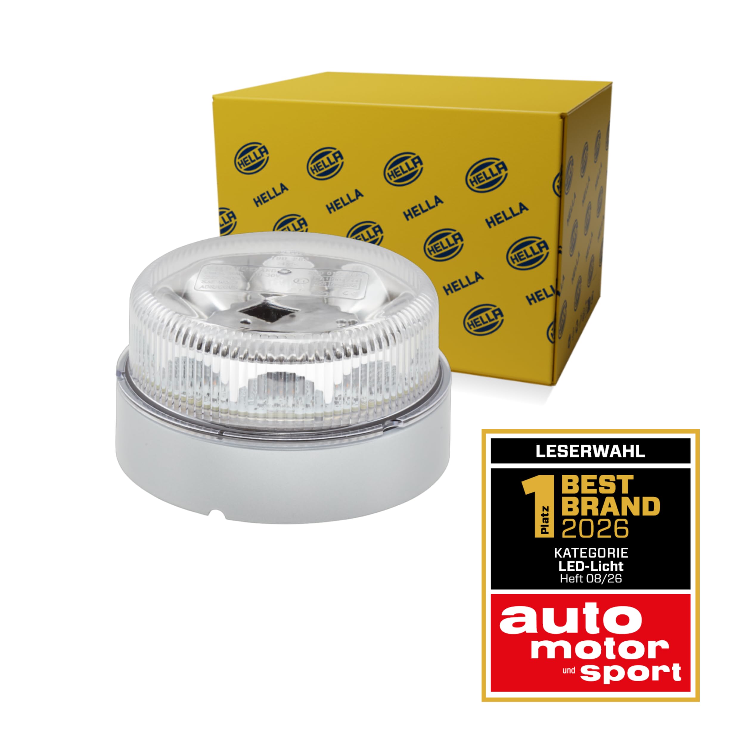 HELLA 2XD 012 980-001 LED-Luz de aviso, de destellos - K-LED Blizzard - 12/24V - amarillo - montaje exterior/atornillado - Cable: 150mm - Conector: Flachstecker