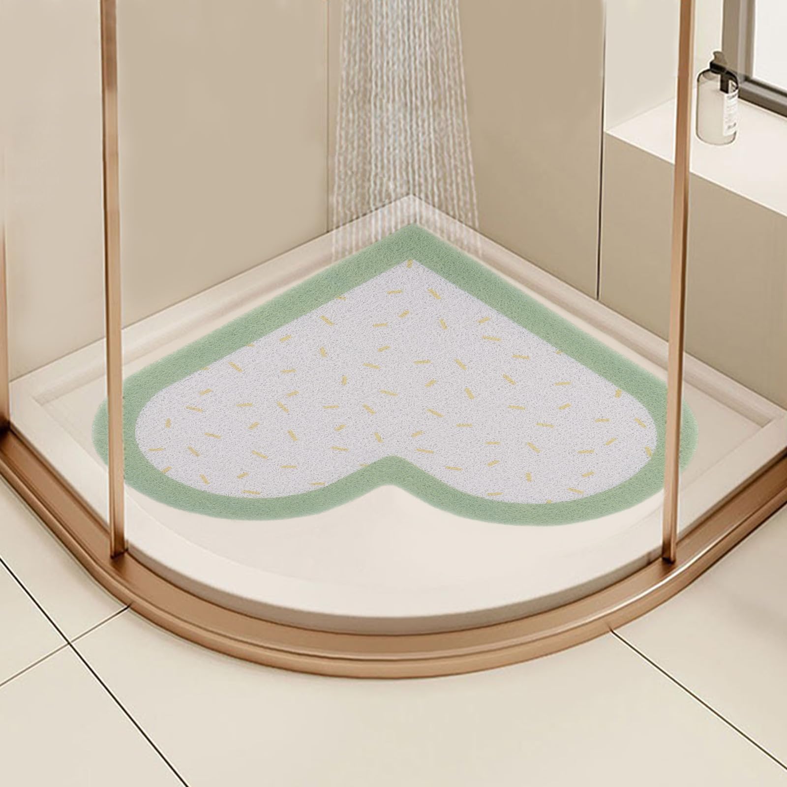 LY4U Ecke Duschmatten rutschfest Anti-Schimmel, 60x60 cm Herzform Duschmatten für Innendusche, PVC-Badematten für Badezimmer Nassdusche Bereiche, Schnelltrocknen, Grün+Weiß