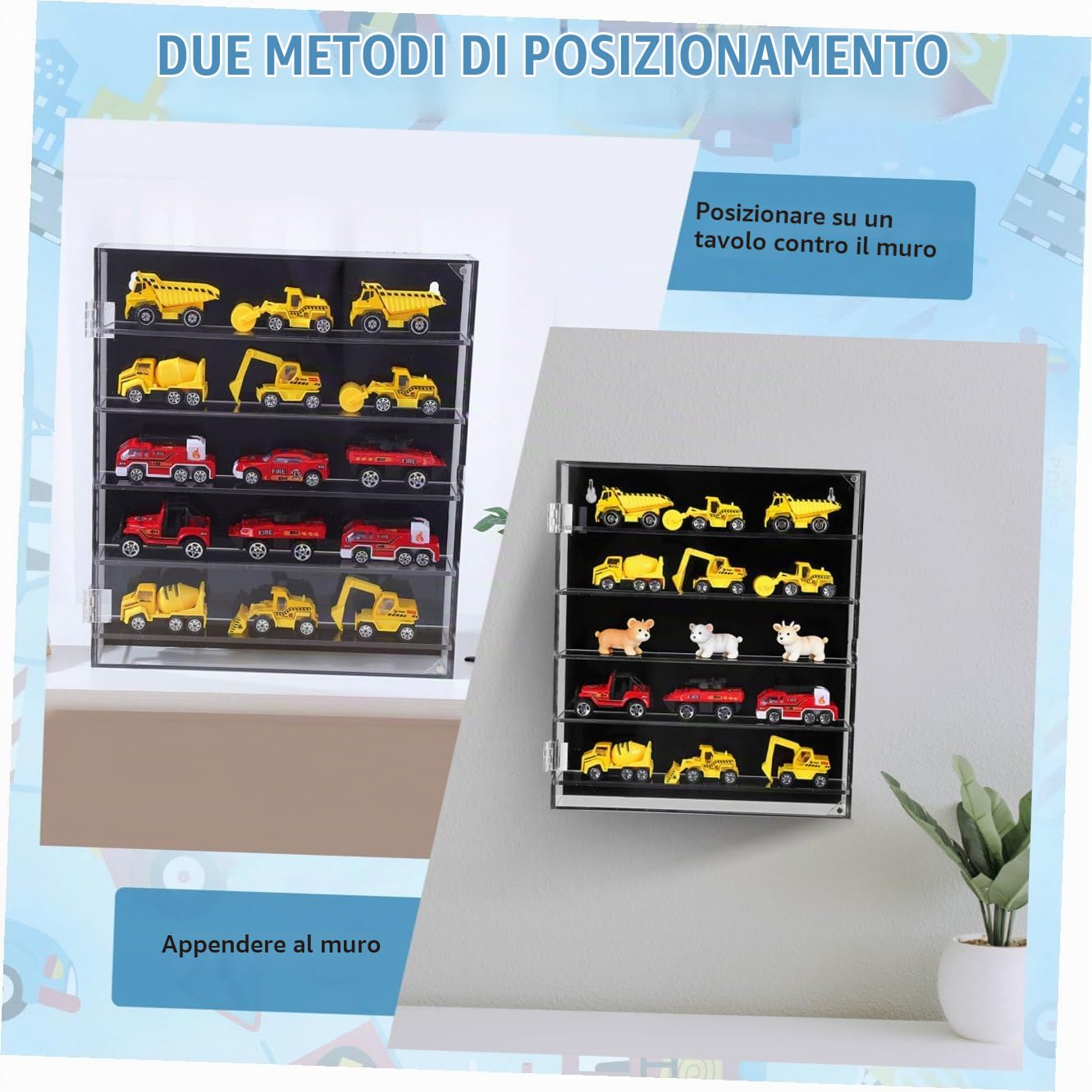 GALPADA Vetrina Espositiva Acrilica Nera per Modelli, da Parete e Tavolo