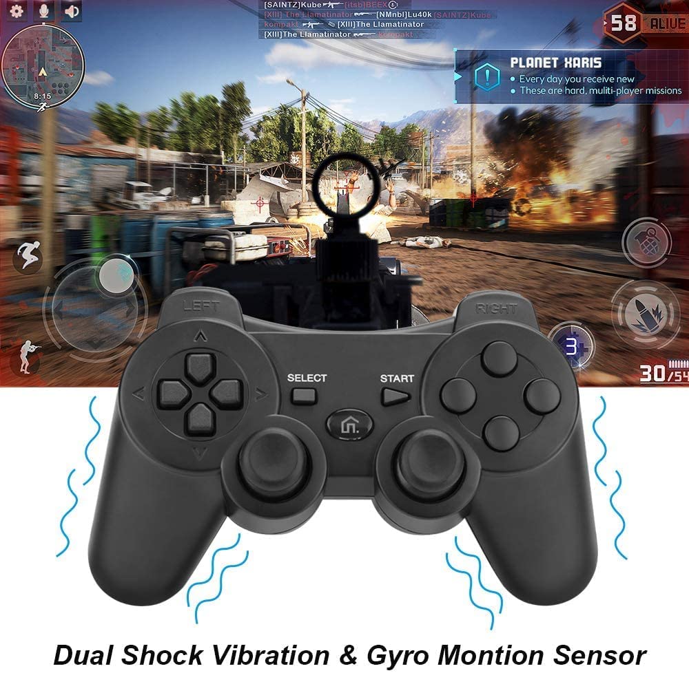 ＲＵＥＩＵＲＩ PS-3 Controller 2 Pack[2025 NEWEST] PS-3 Wireless Controller Playstation 3 Controller Wireless Bluetooth Gamepad with USB Charger Cable for PS-3 Console(Black+Black)