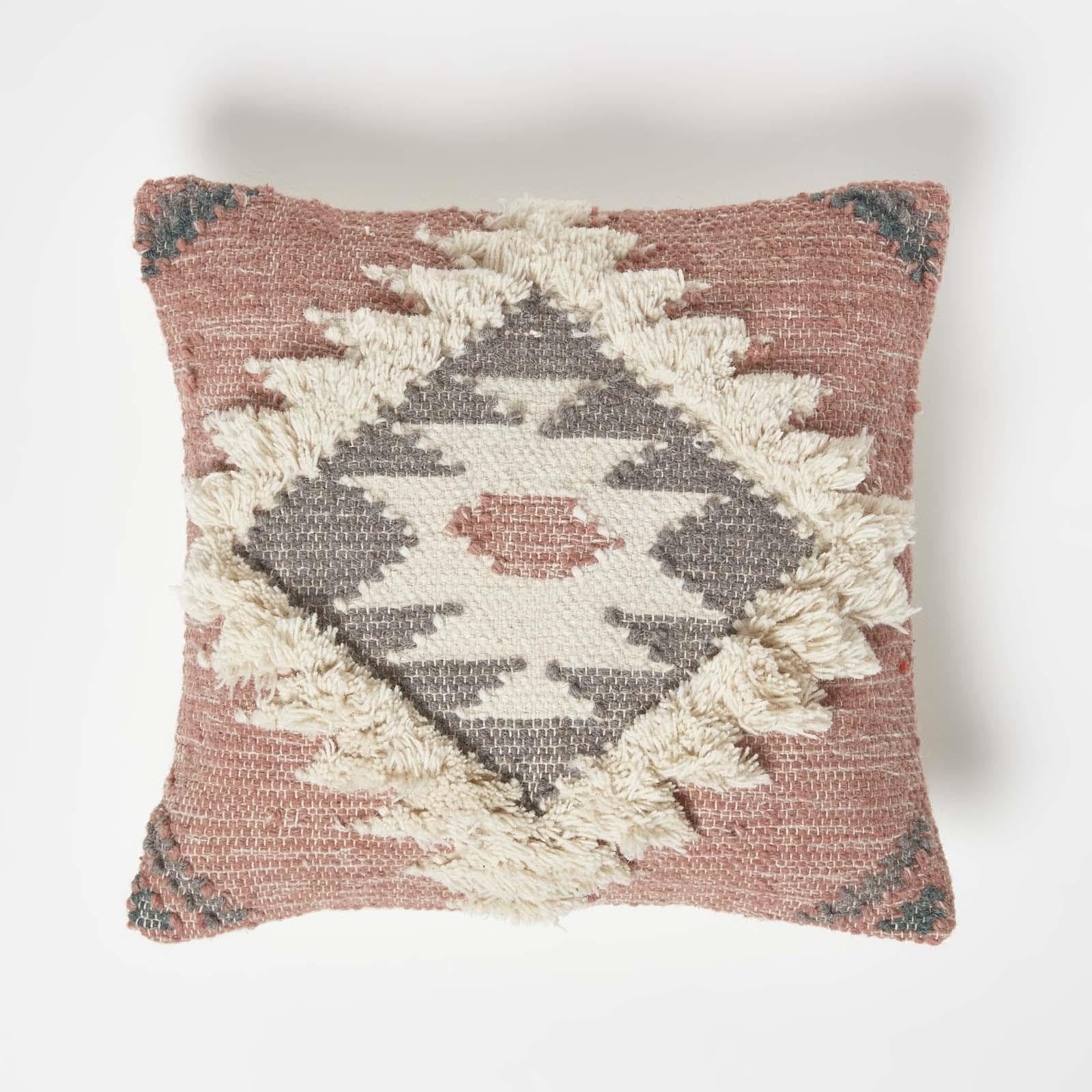 Homescapes Pali Handwoven Traditional Kilim Cushion in Pink | Size: 45cm x 45cm