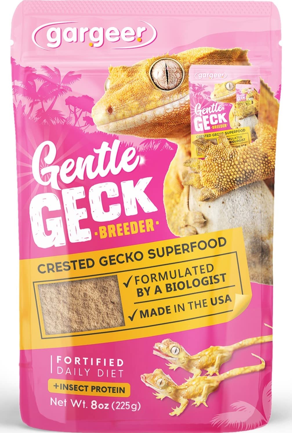 Gargeer 8oz Complete Crested Gecko Food Diet. Premium Ingredients Mix, Ready to Use Freshly Made Powder. Unique Superfood Formula, Developed & Made in