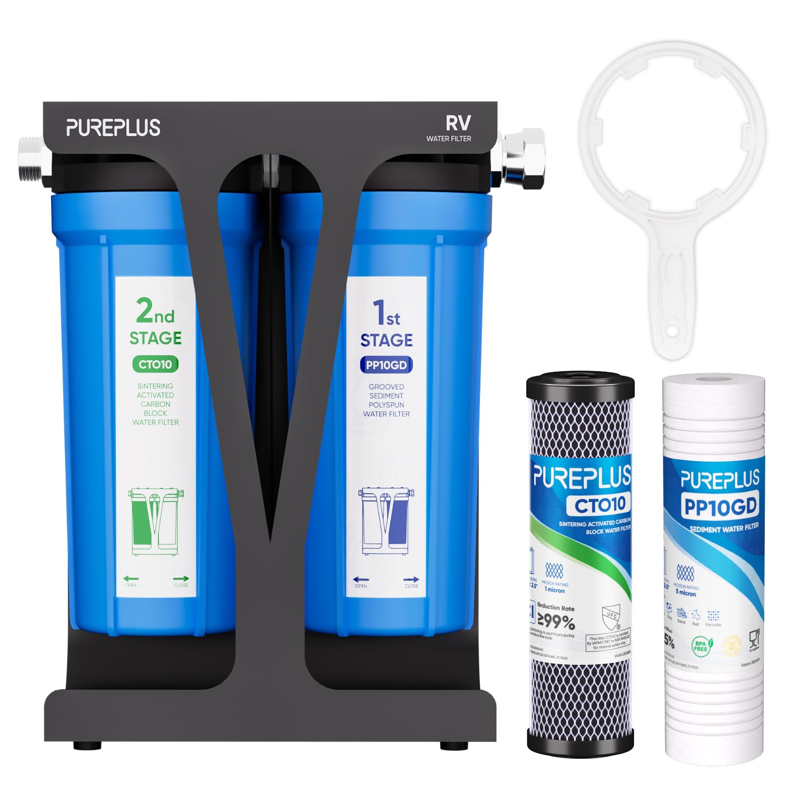 PUREPLUS RV Water Filter System, Dual Stage, NSF/ANSI 42 Certified