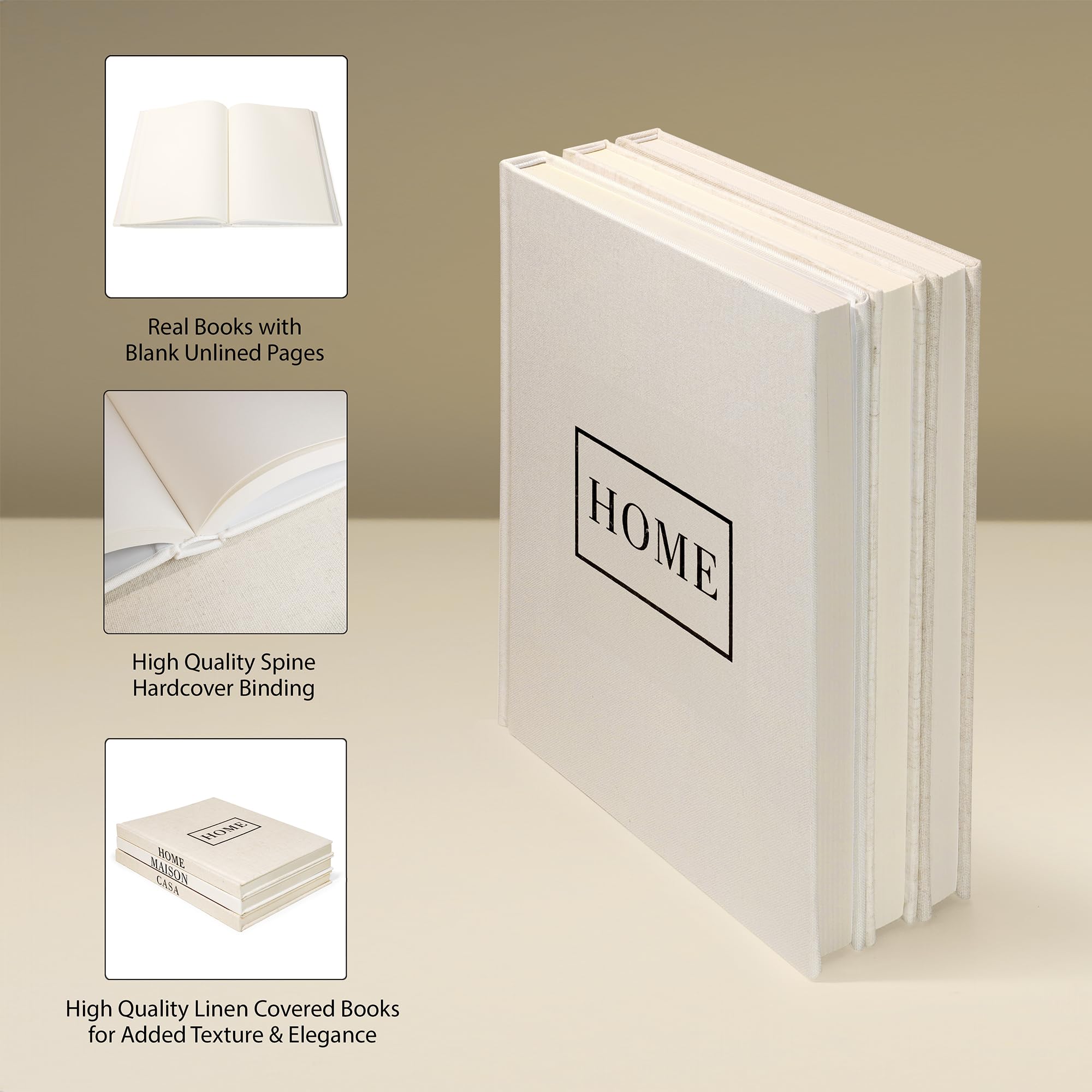 Set di 3 libri decorativi in tessuto di lino neutro